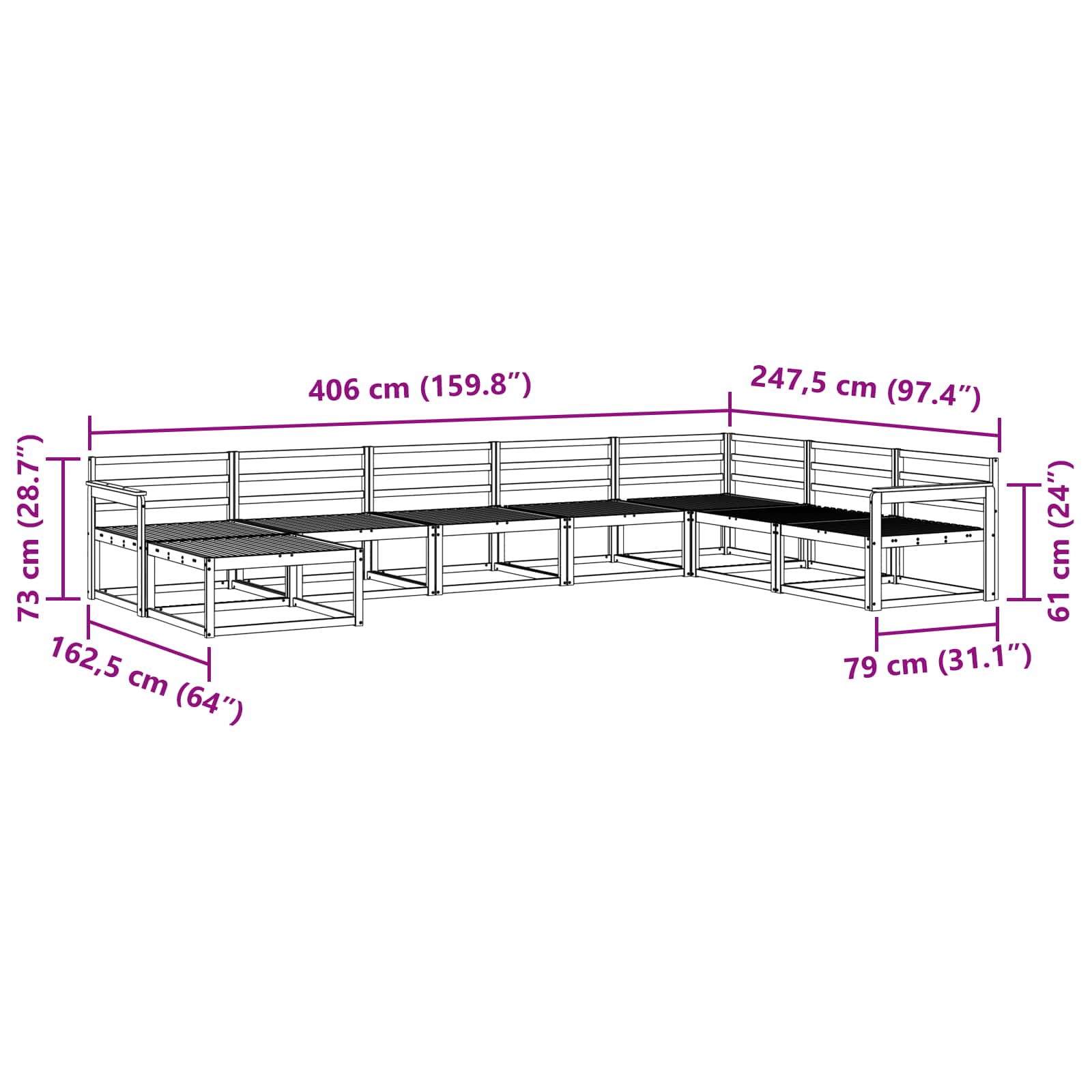 Set vanjskih sofa 8 pcs Bijela Čvrsto drvo akacije