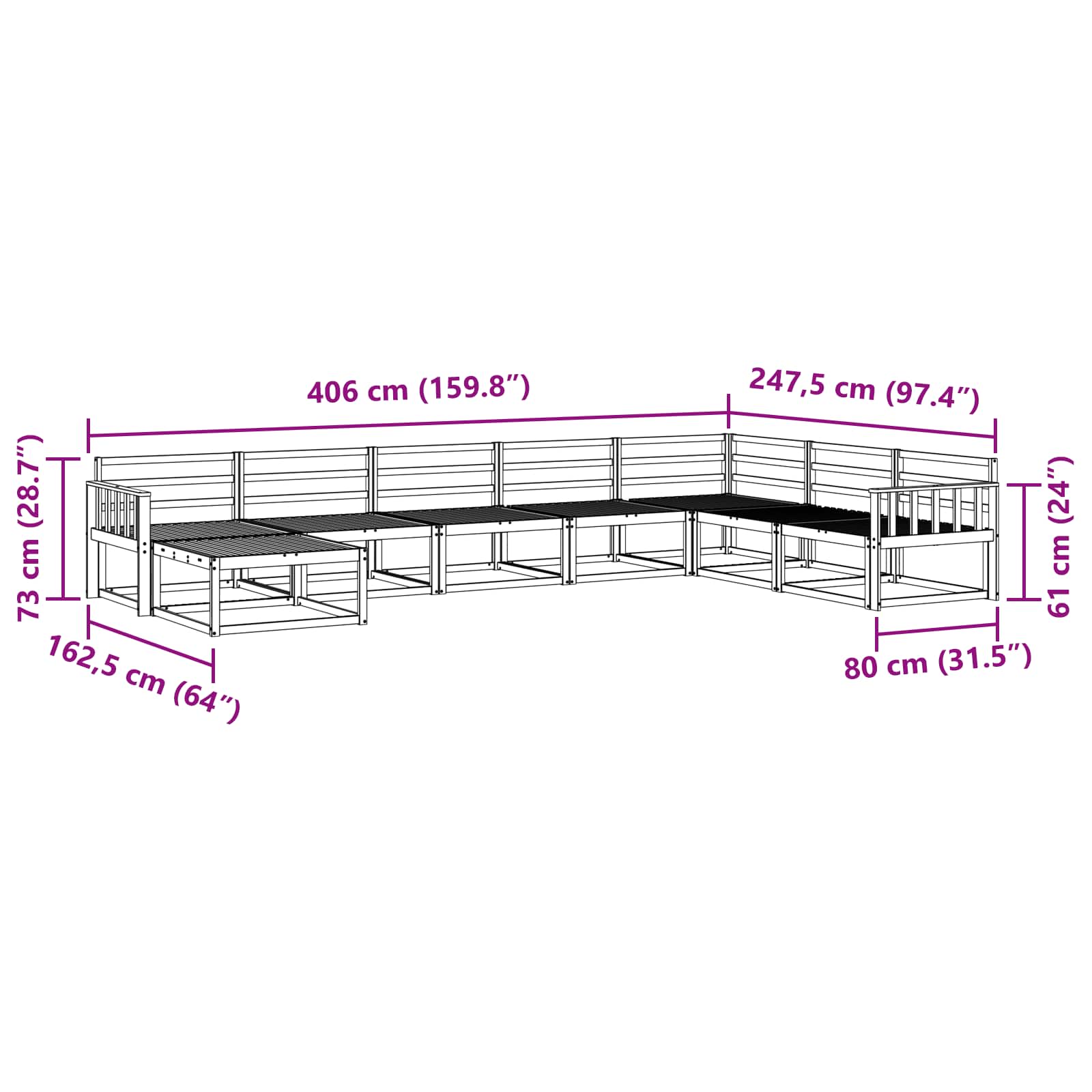 Set vanjskih sofa 8 pcs Bijela Čvrsto drvo akacije