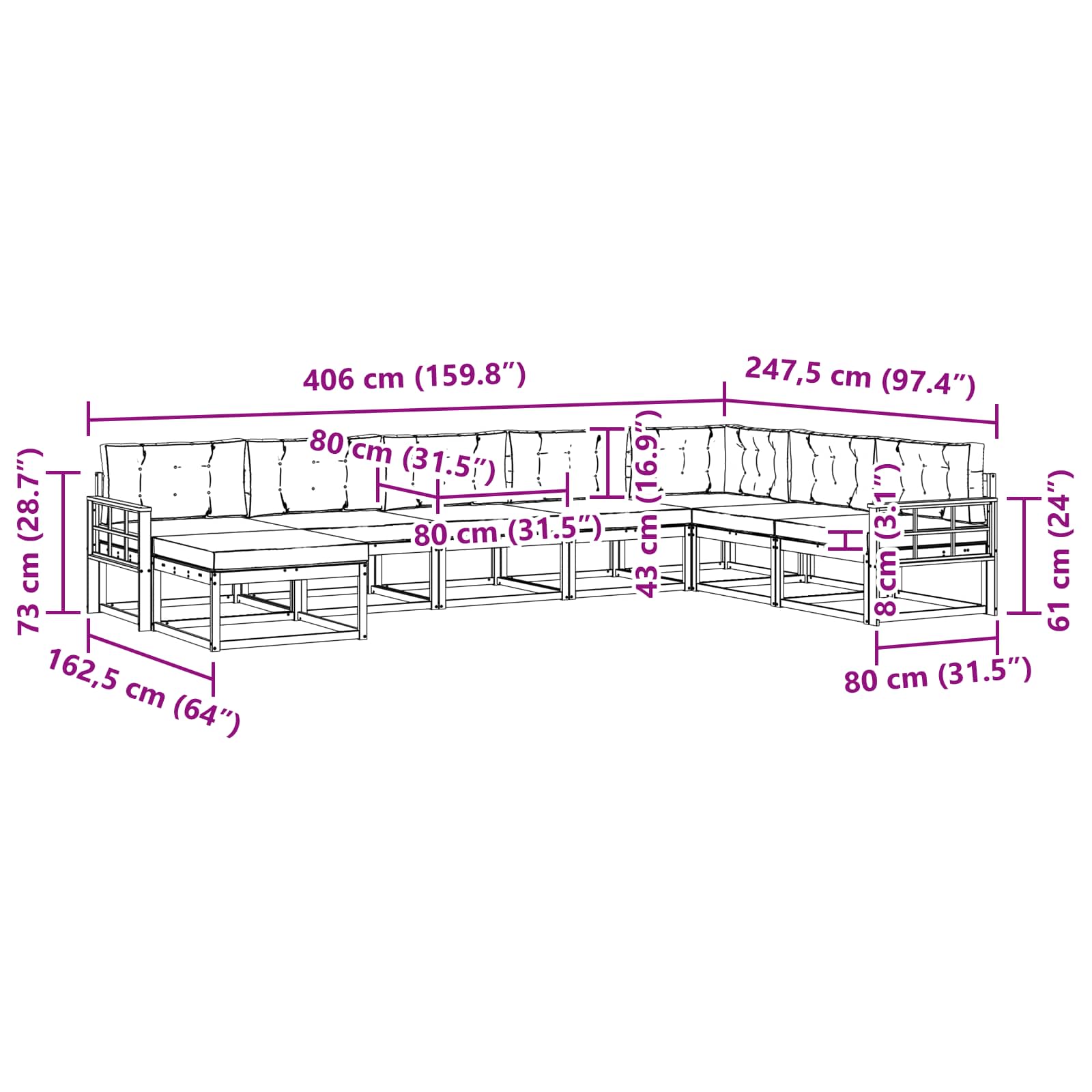 Set vanjskih sofa 8 pcs Bijela i antracit