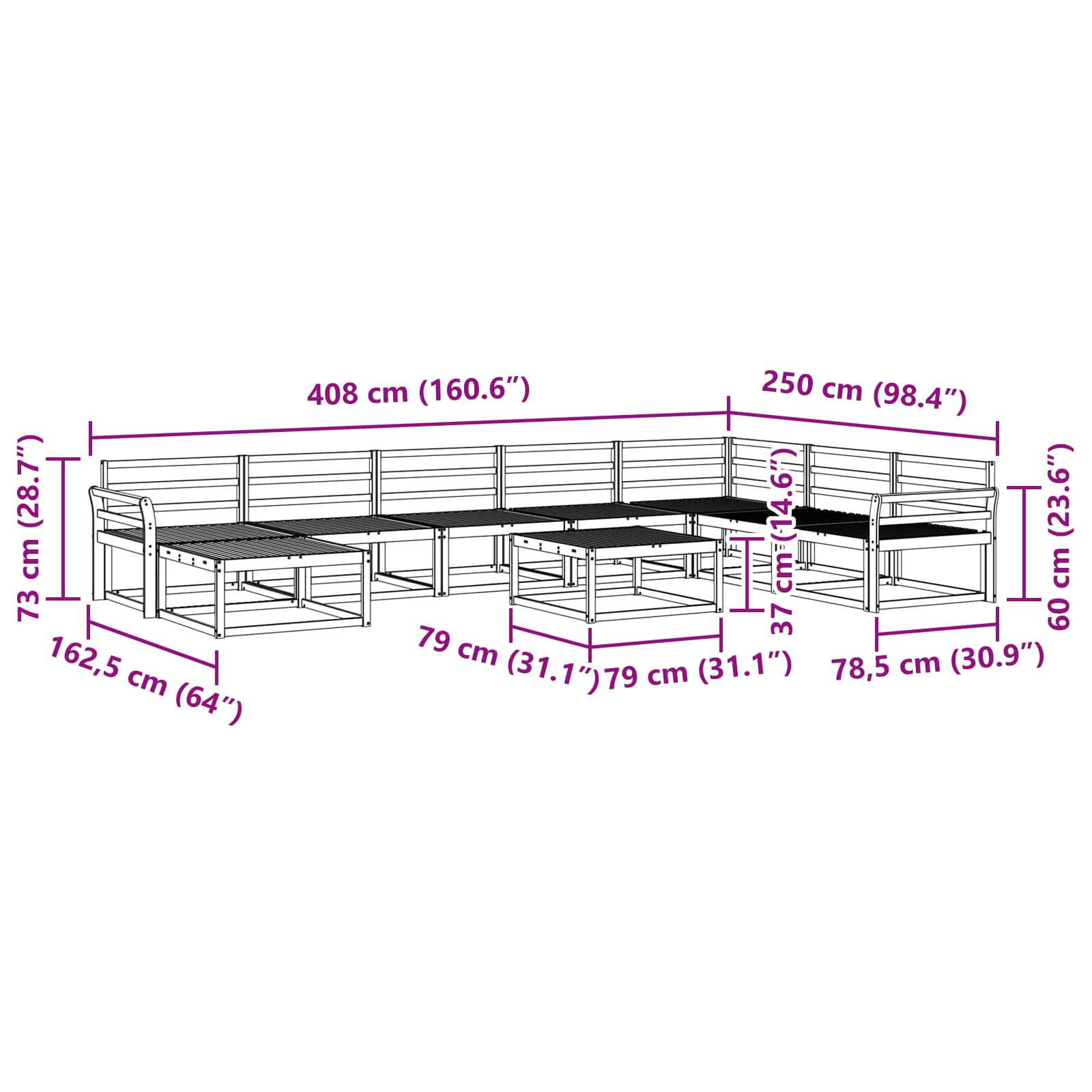 Set vanjskih sofa 9 pcs Bijela Čvrsto drvo akacije