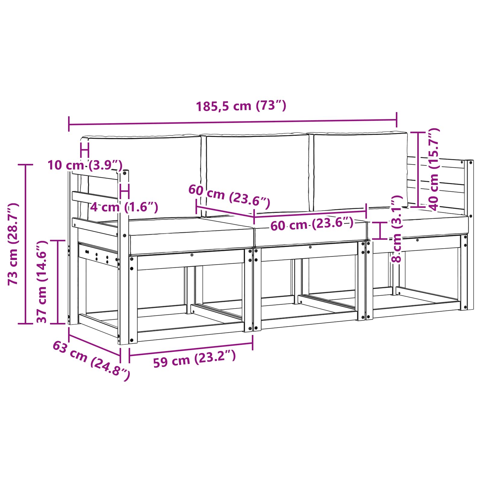 Set vanjskih sofa 3 pcs