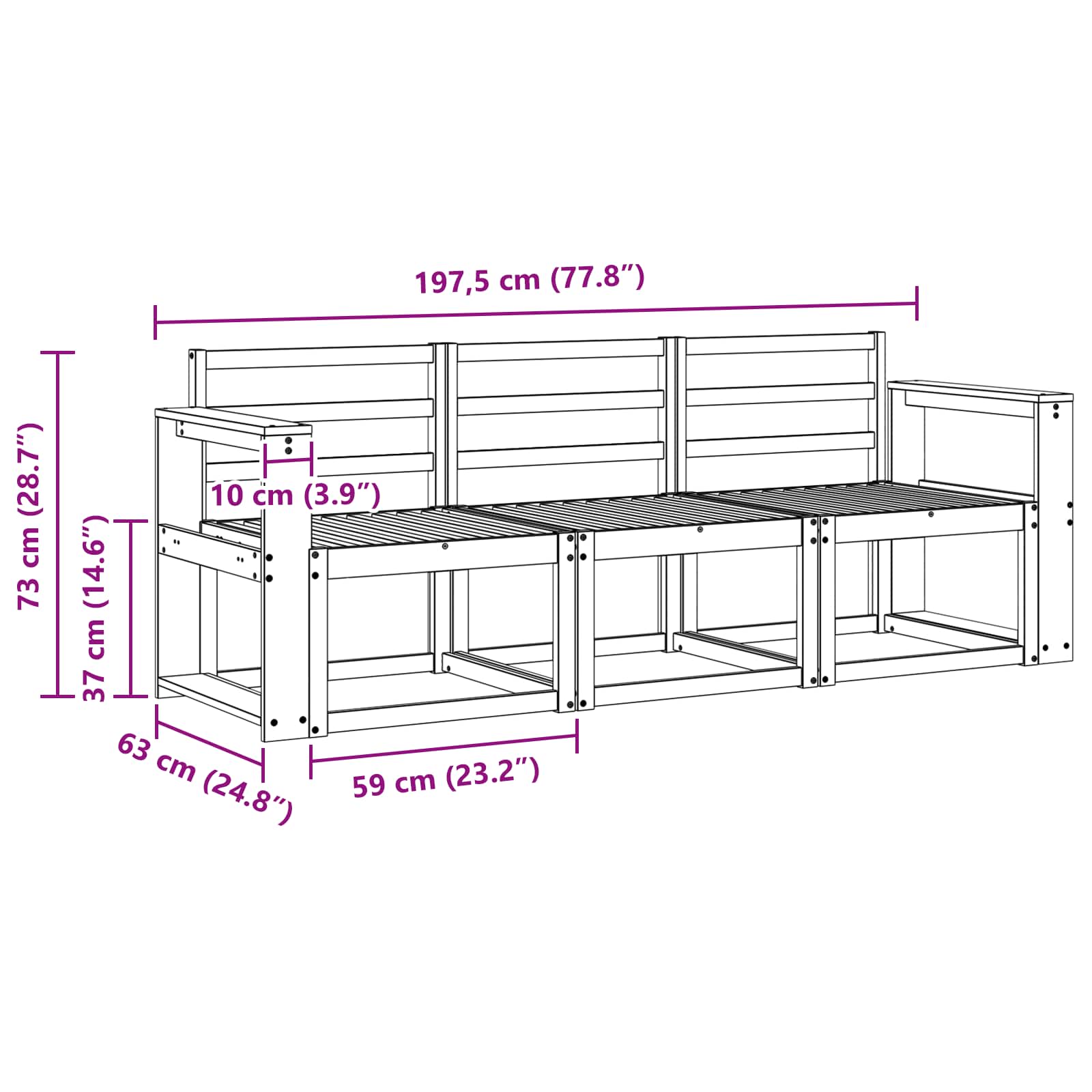 Set vanjskih sofa 3 pcs Bijela 197,5 x 63 x 73 cm