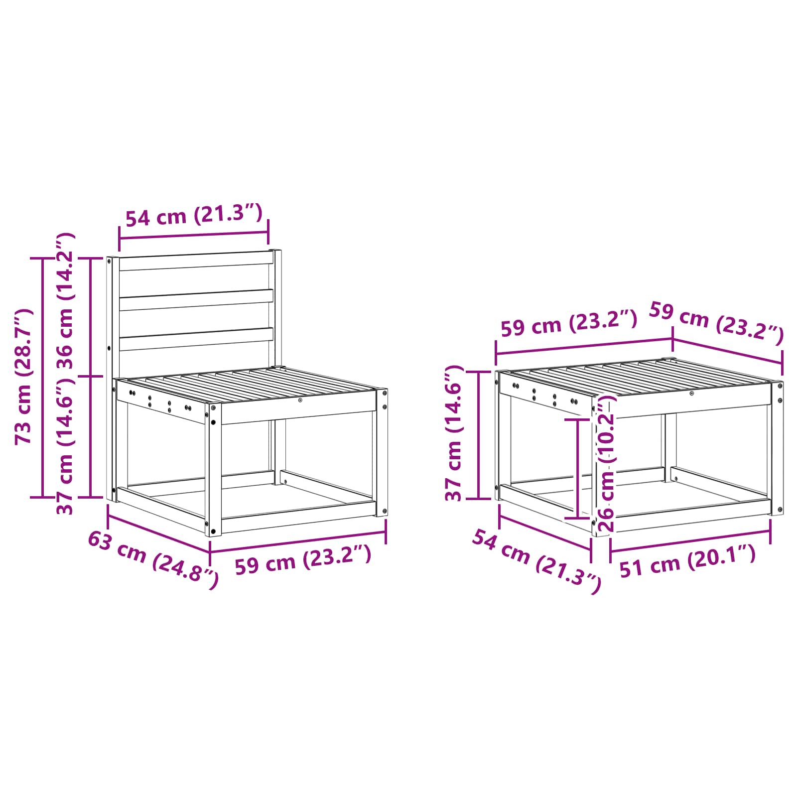 Set vanjskih sofa 5 pcs Bijela 59 x 59 x 37 cm