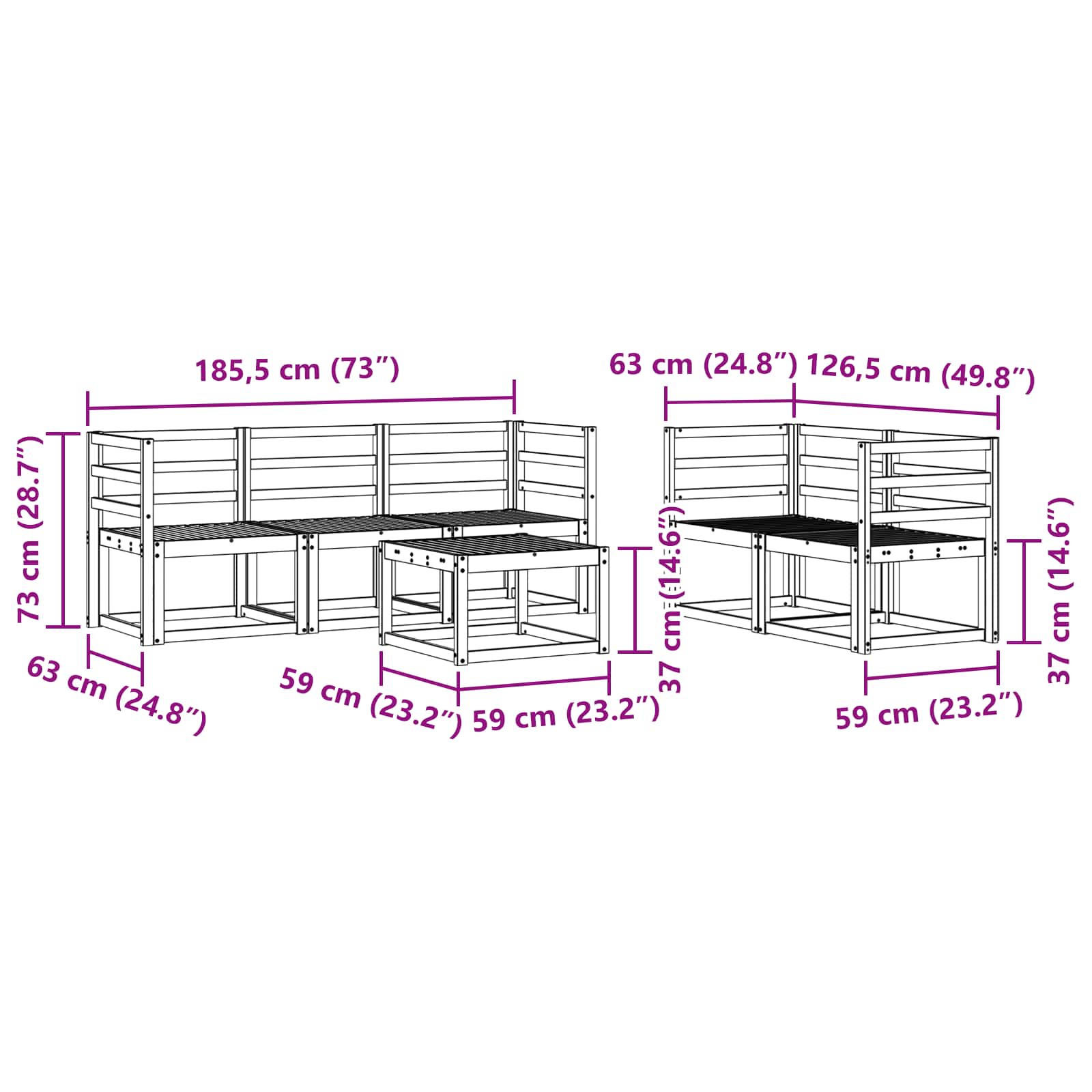 Set vanjskih sofa 6 pcs Bijela 59 x 59 x 37 cm