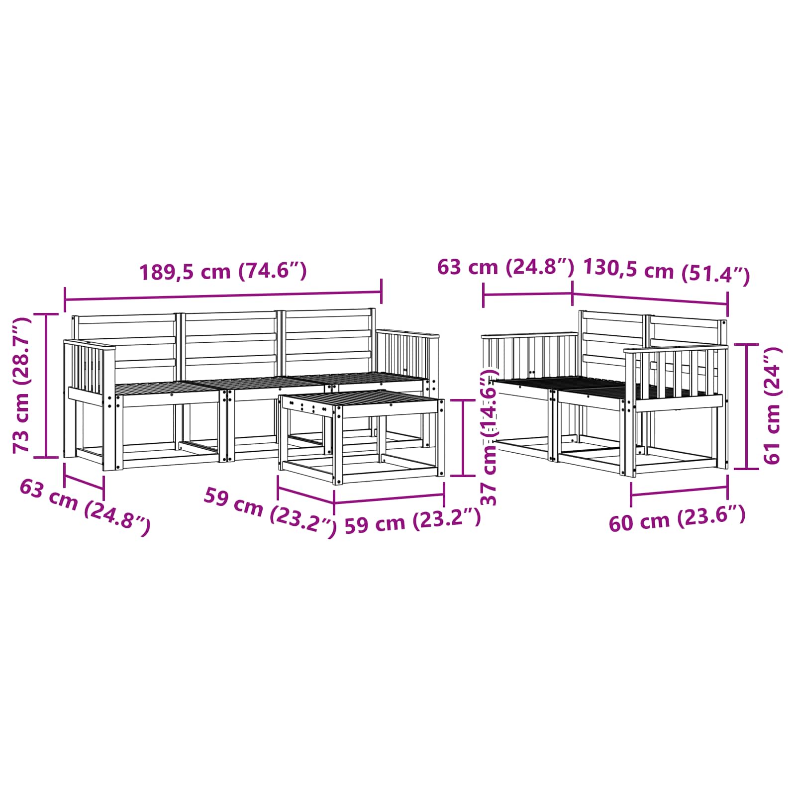 Set vanjskih sofa 6 pcs Bijela 59 x 59 x 37 cm