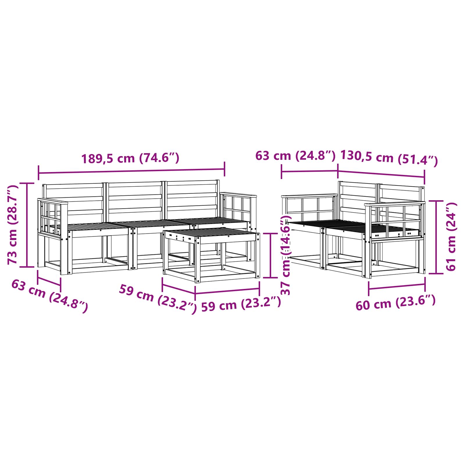 Set vanjskih sofa 6 pcs Bijela 59 x 59 x 37 cm