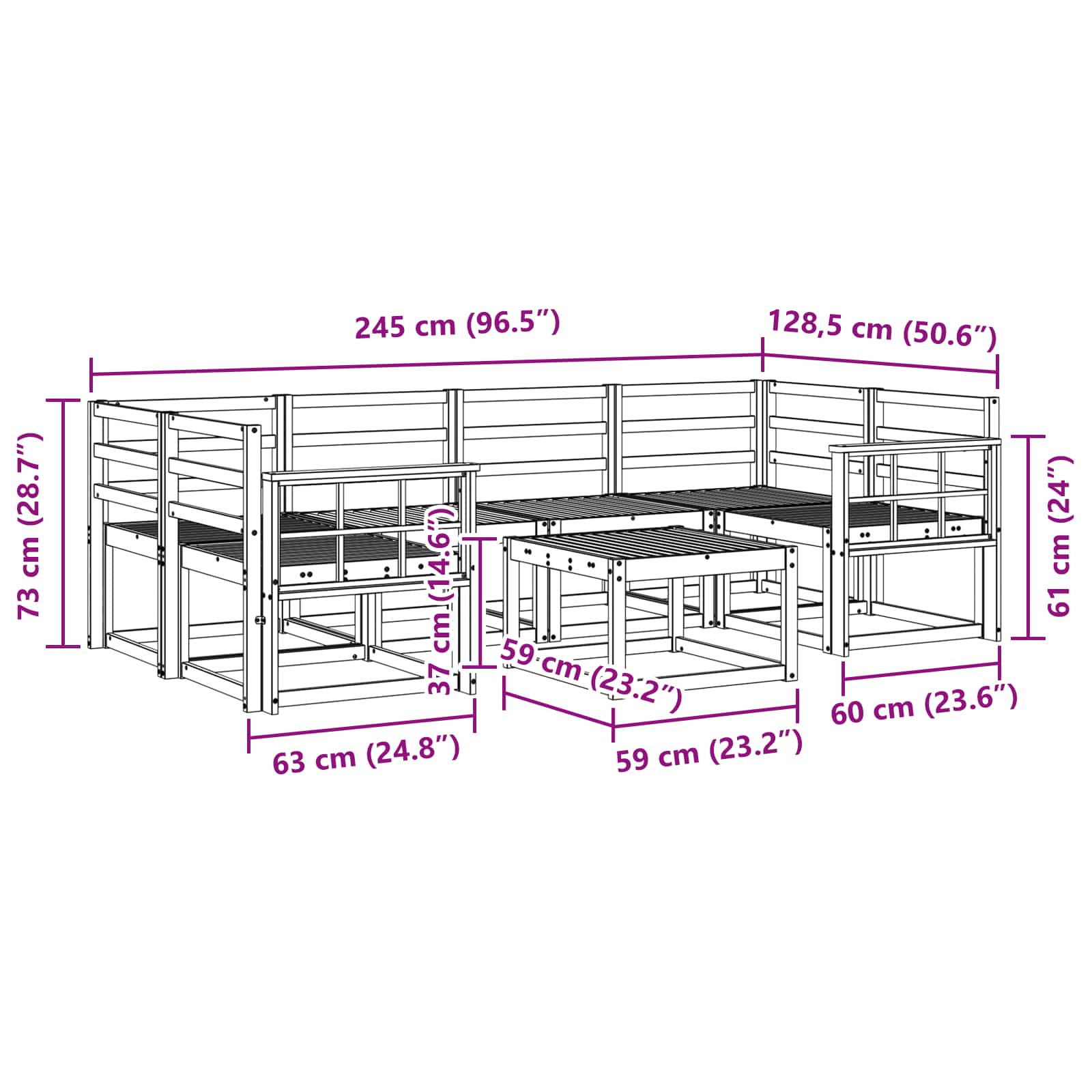Set vanjskih sofa 7 pcs Bijela 59 x 59 x 37 cm