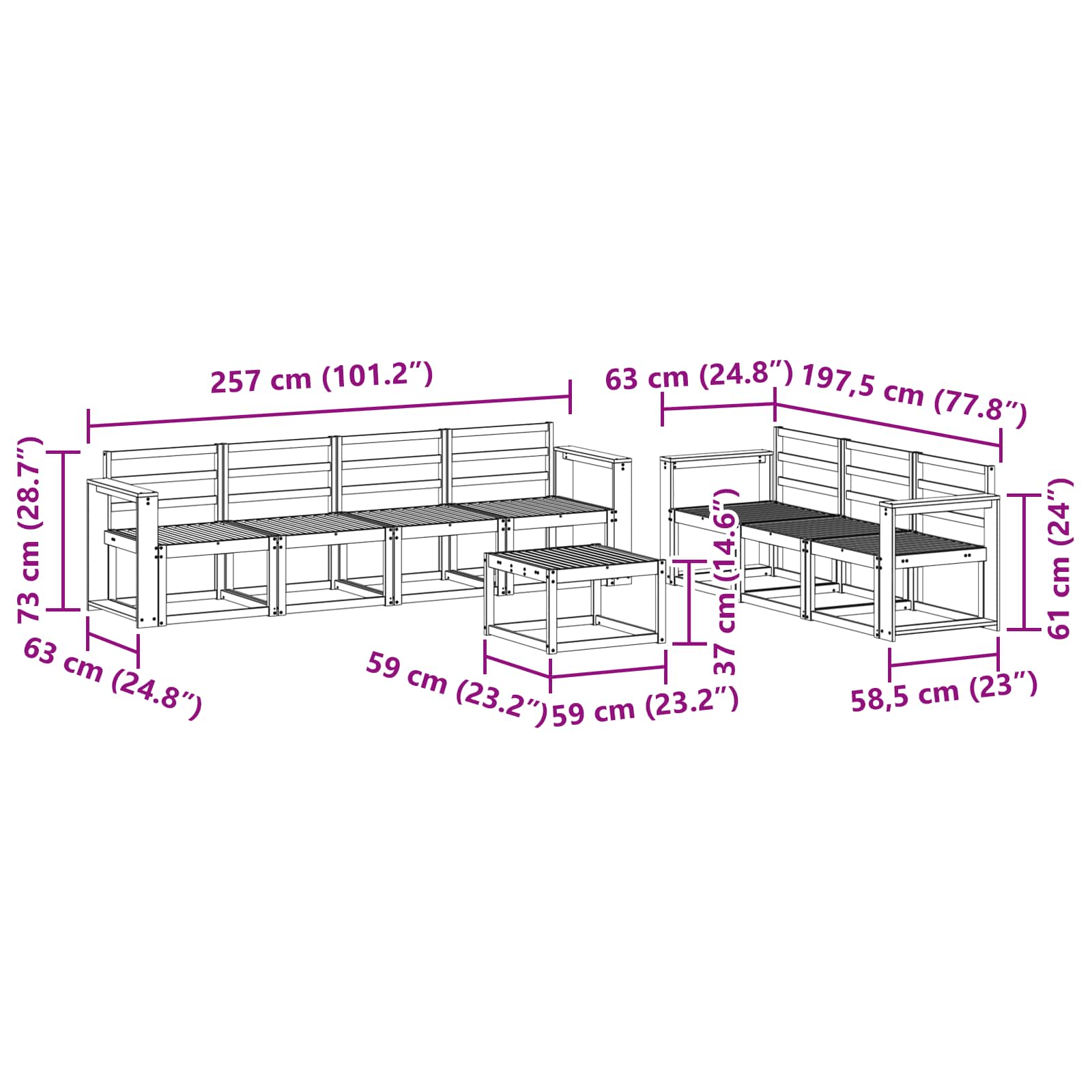Set vanjskih sofa 8 pcs Bijela 59 x 59 x 37 cm