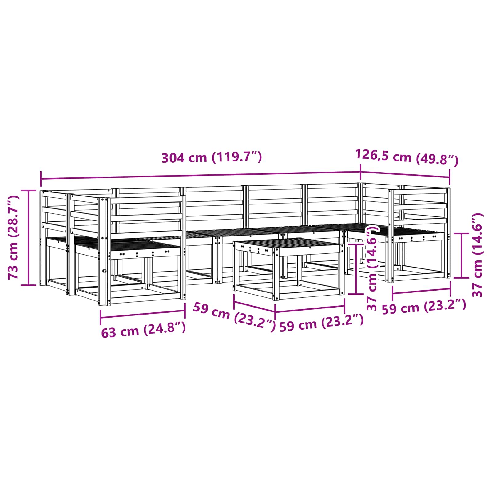 Set vanjskih sofa 8 pcs Bijela 59 x 59 x 37 cm