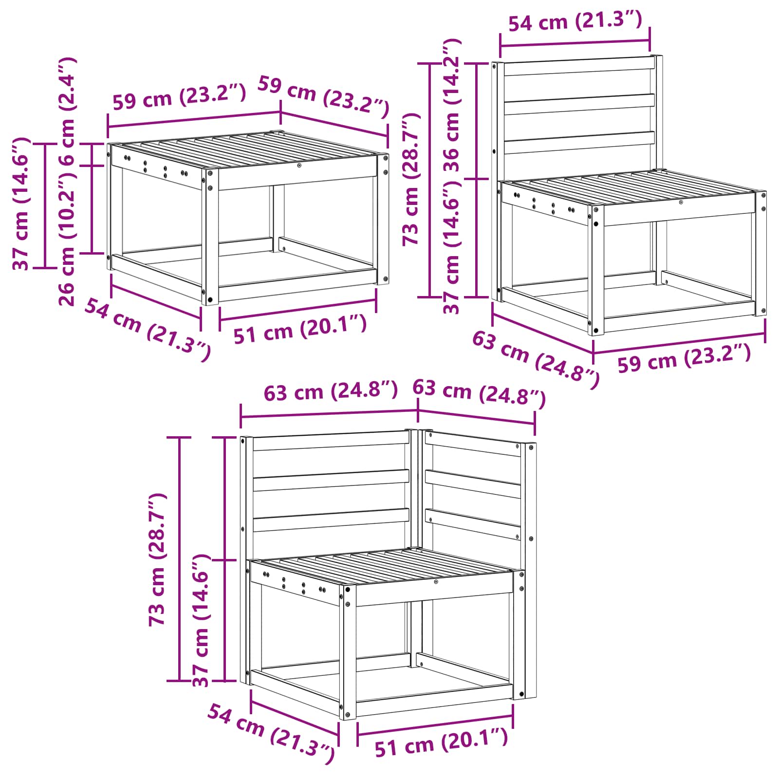 Set vanjskih sofa 8 pcs Bijela 59 x 59 x 37 cm