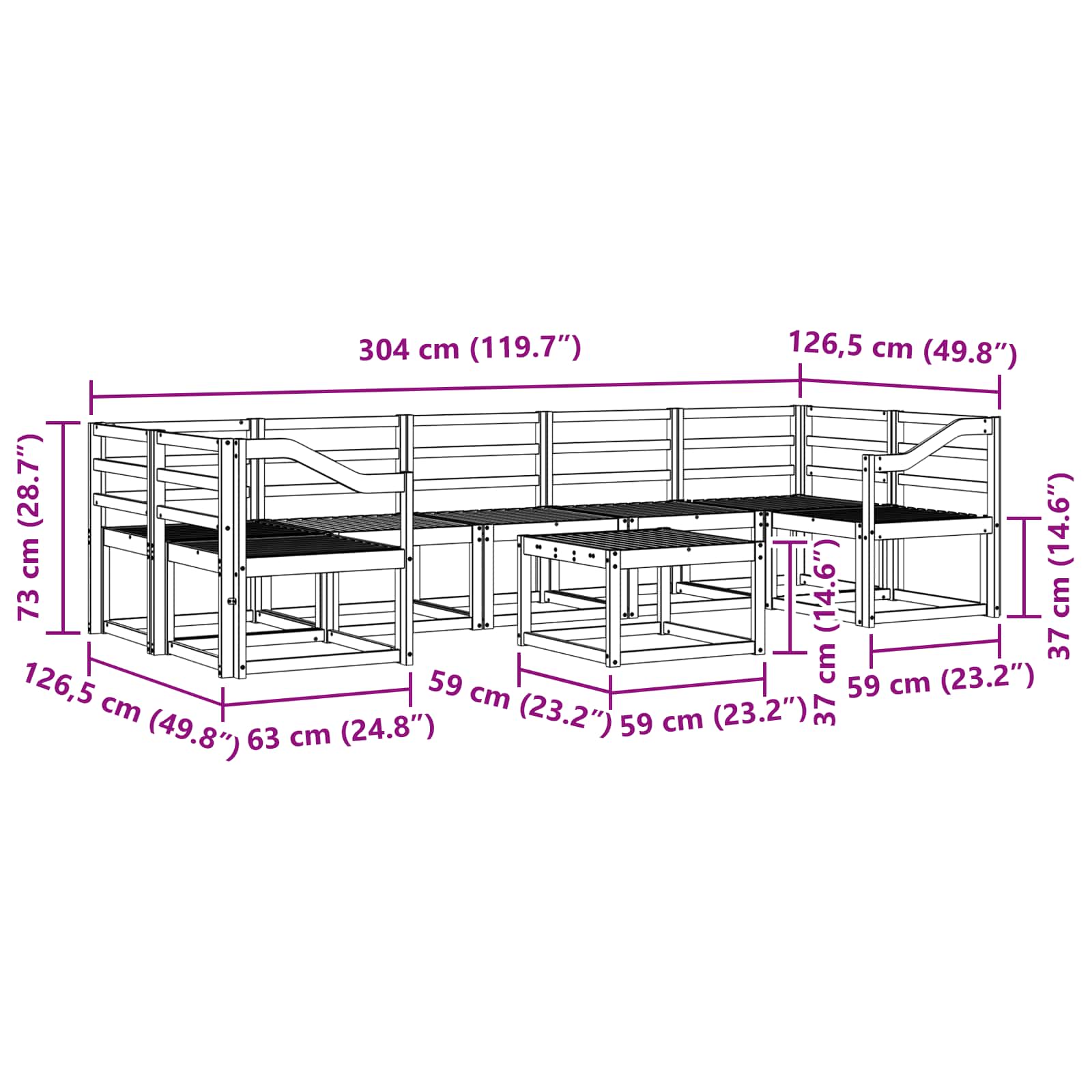 Set vanjskih sofa 8 pcs Bijela 59 x 59 x 37 cm