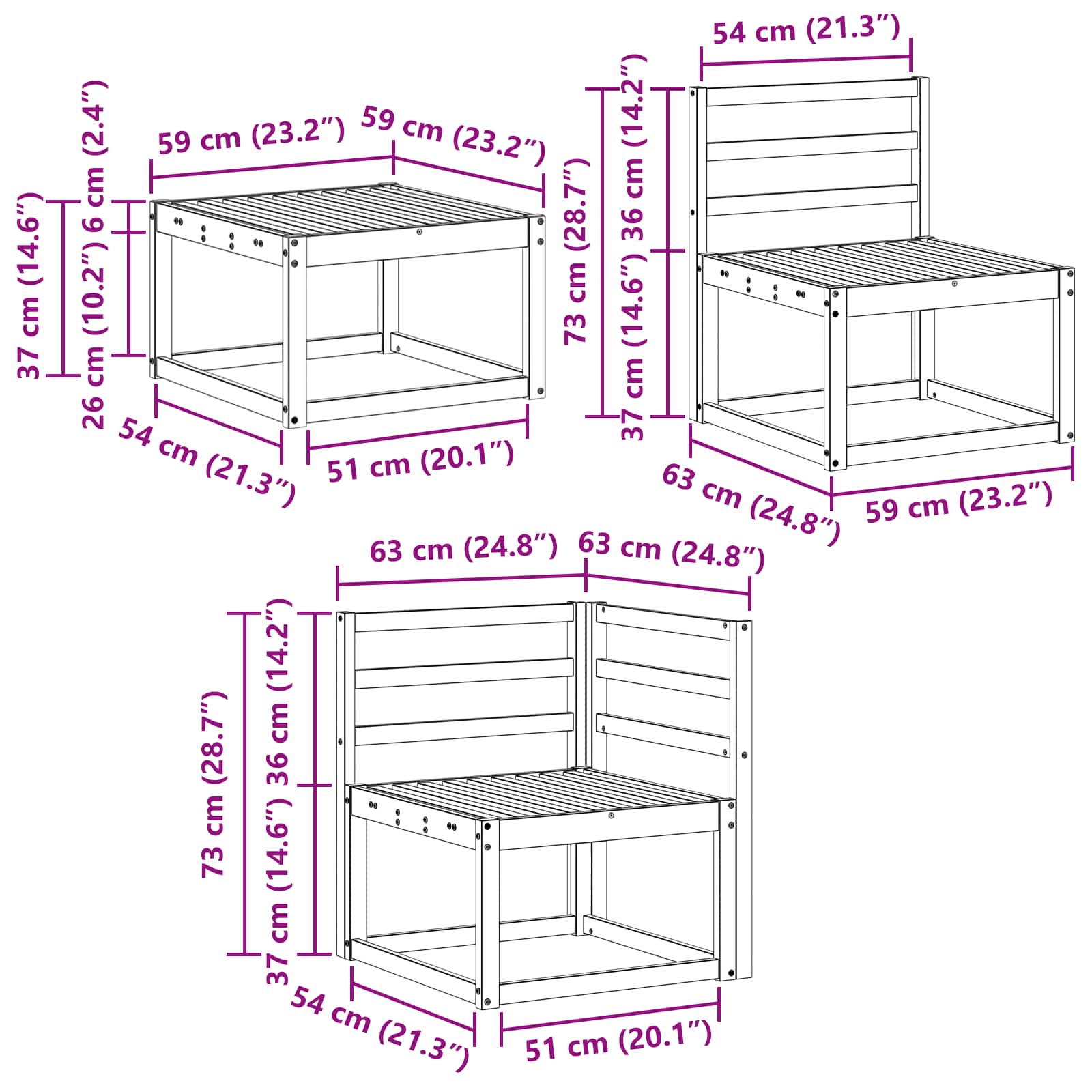 Set vanjskih sofa 5 pcs Bijela 59 x 59 x 37 cm
