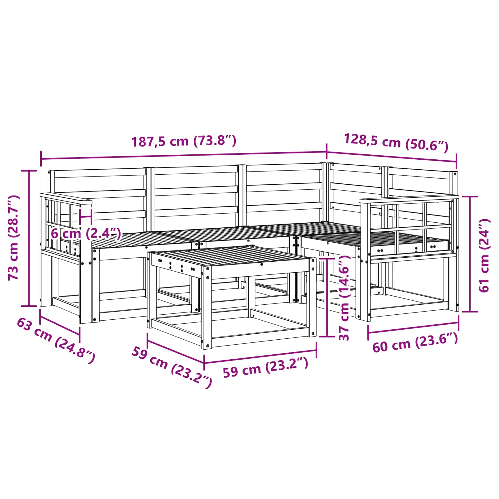 Set vanjskih sofa 5 pcs Bijela 59 x 59 x 37 cm
