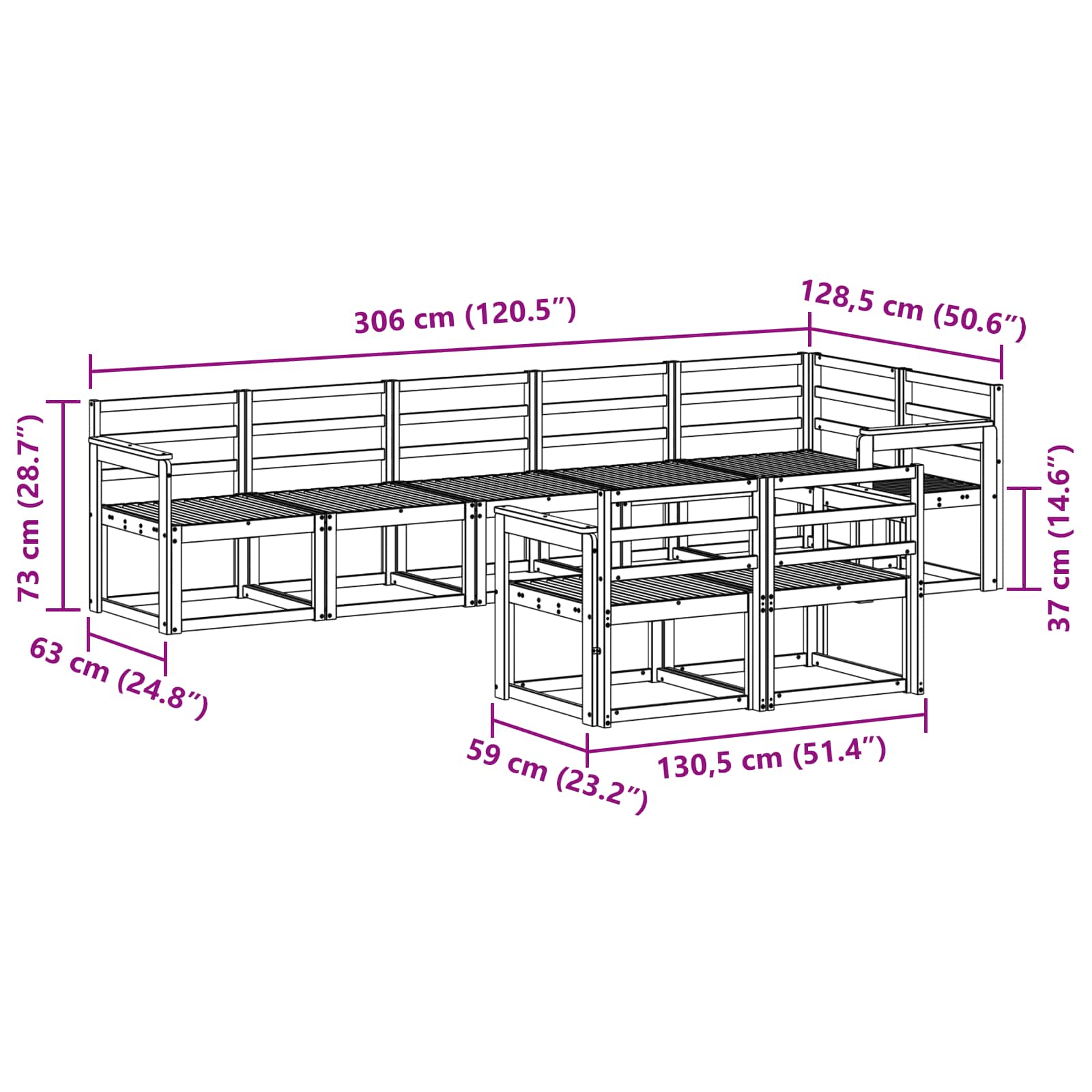 Set vanjskih sofa 8 pcs Bijela Čvrsto drvo akacije