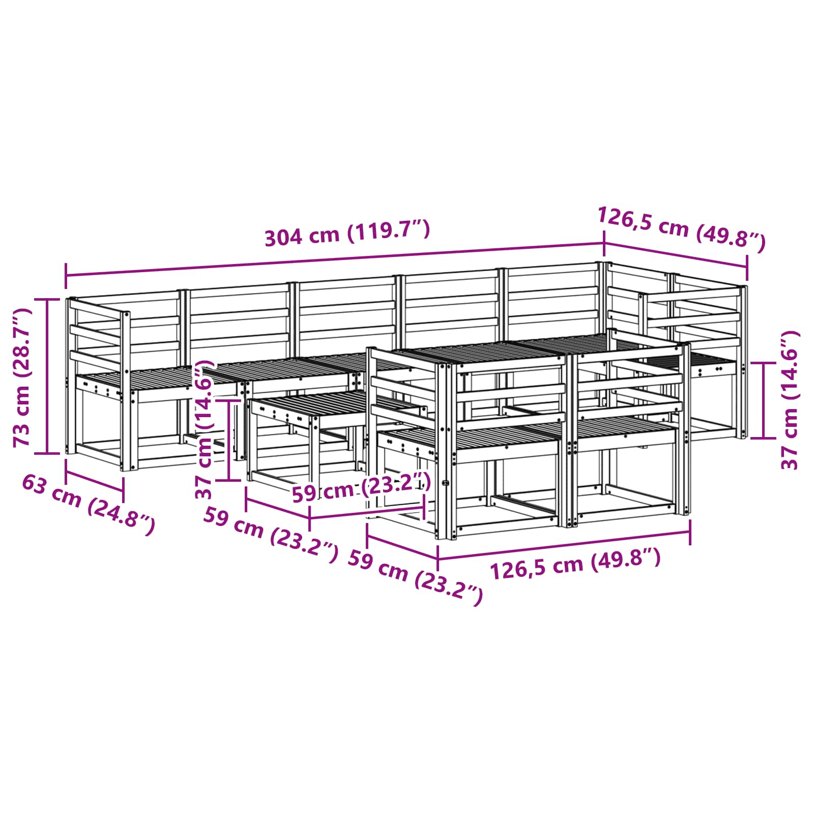 Set vanjskih sofa 9 pcs Bijela Čvrsto drvo akacije