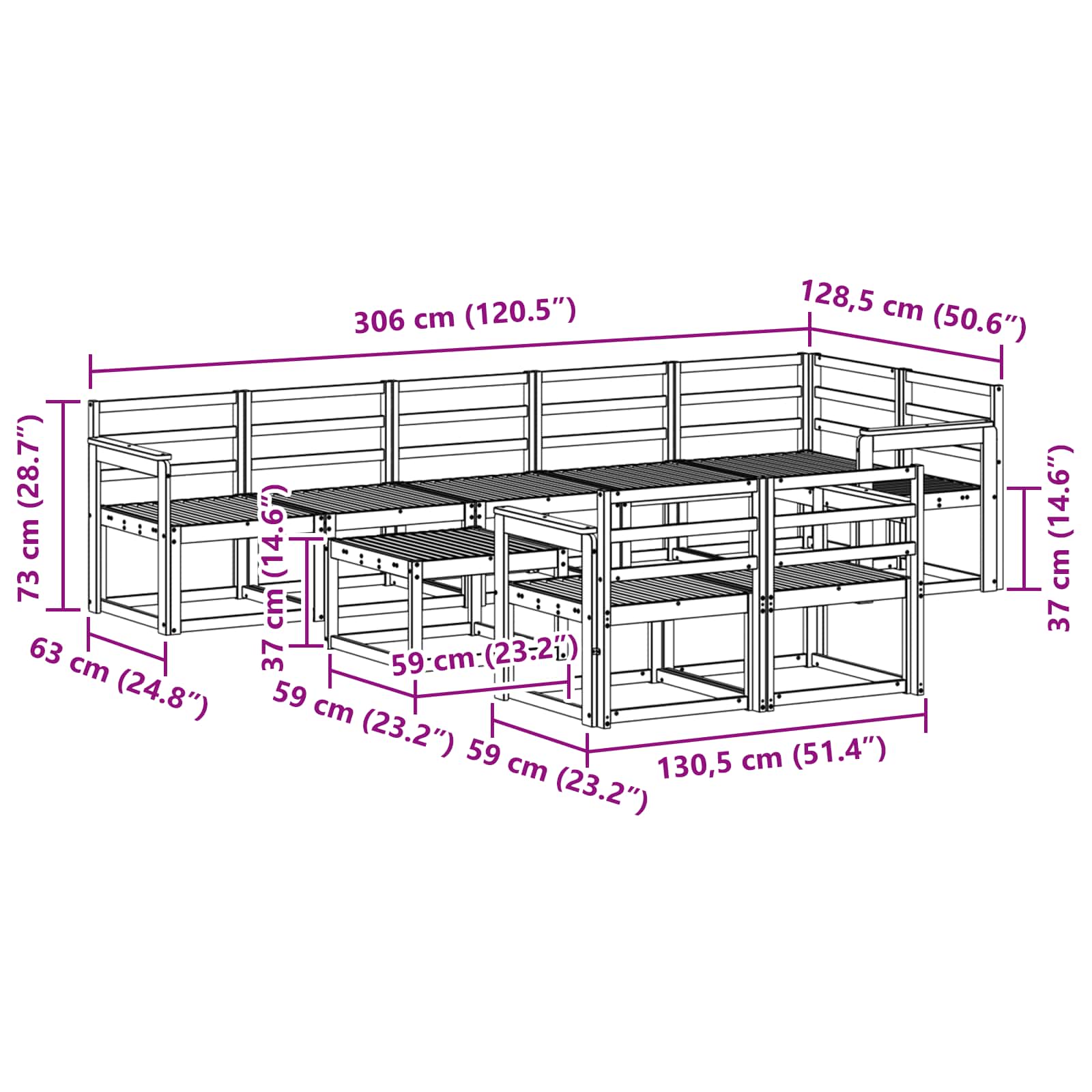 Set vanjskih sofa 9 pcs Bijela Čvrsto drvo akacije