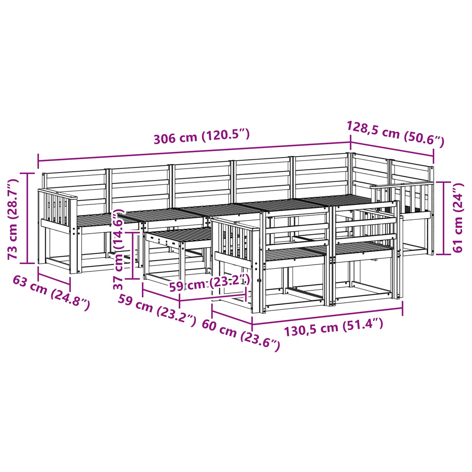 Set vanjskih sofa 9 pcs Bijela Čvrsto drvo akacije