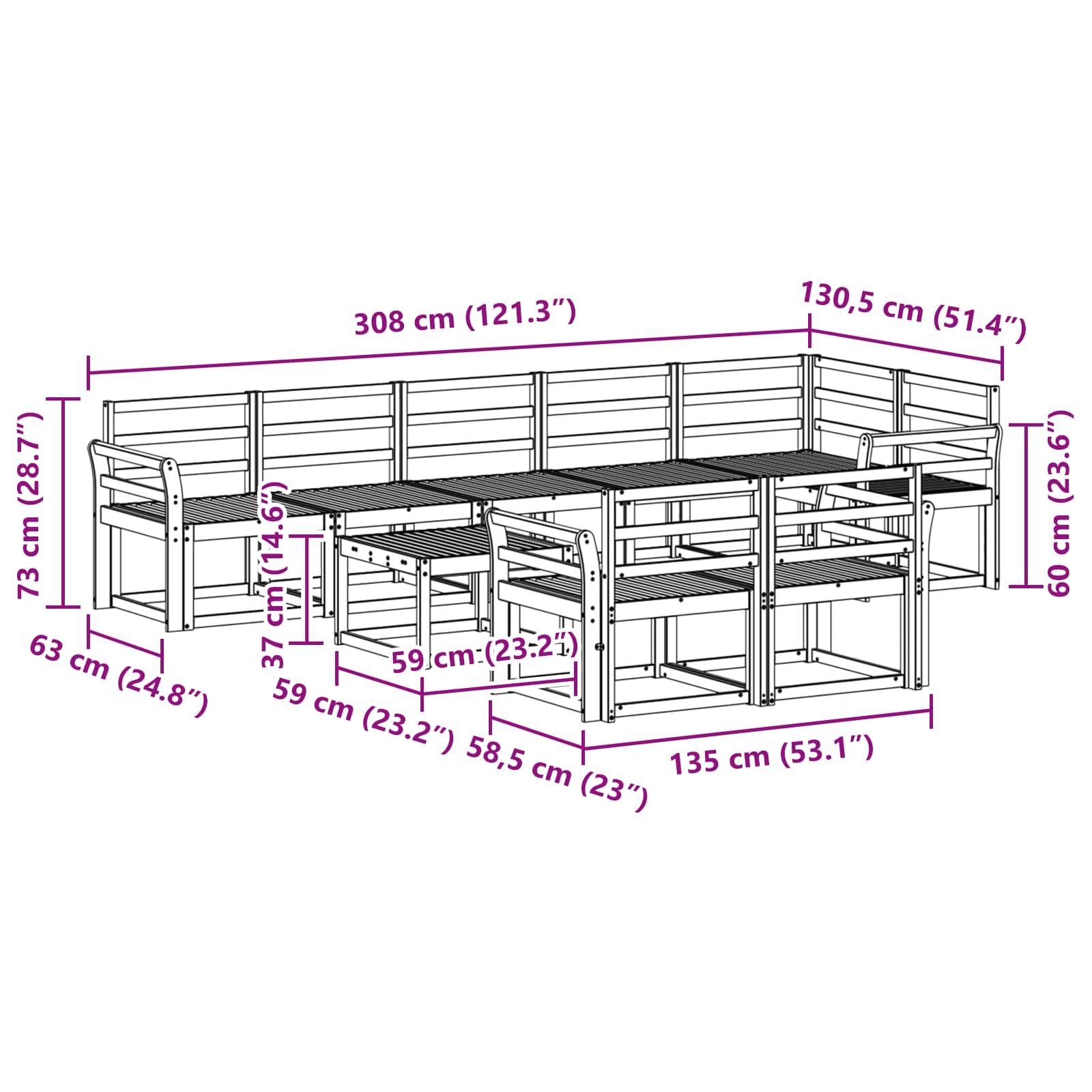 Set vanjskih sofa 9 pcs Bijela Čvrsto drvo akacije