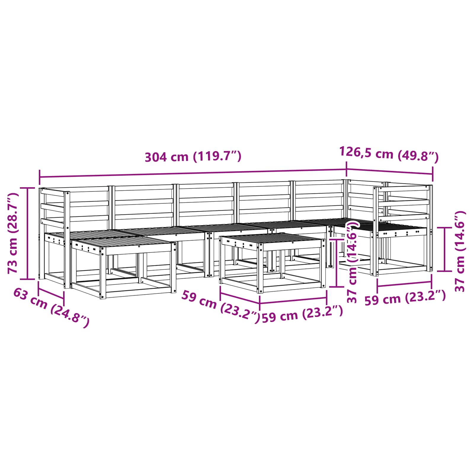 Set vanjskih sofa 8 pcs Bijela Čvrsto drvo akacije