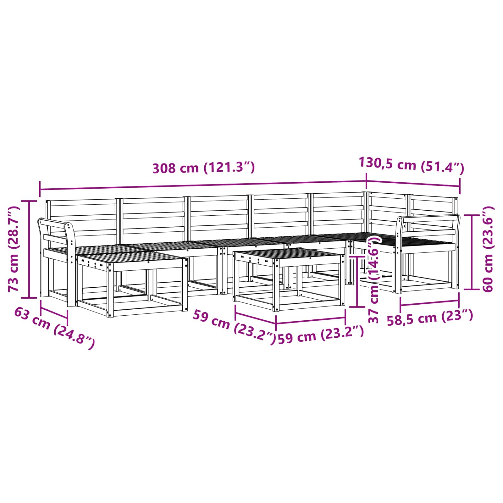 Set vanjskih sofa 8 pcs Bijela Čvrsto drvo akacije