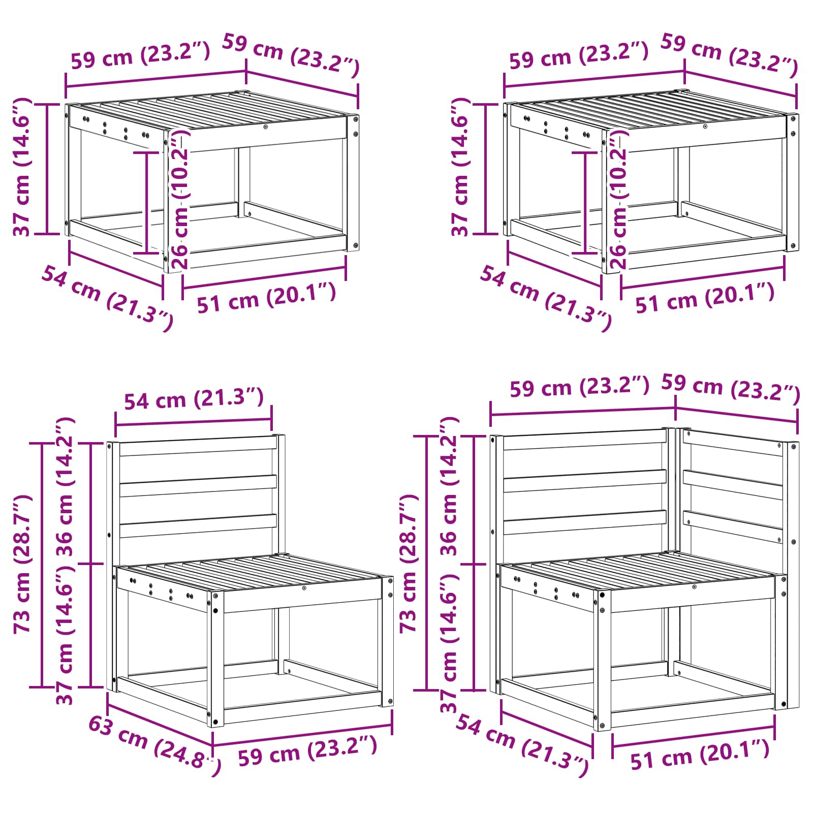 Set vanjskih sofa 8 pcs Bijela Čvrsto drvo akacije