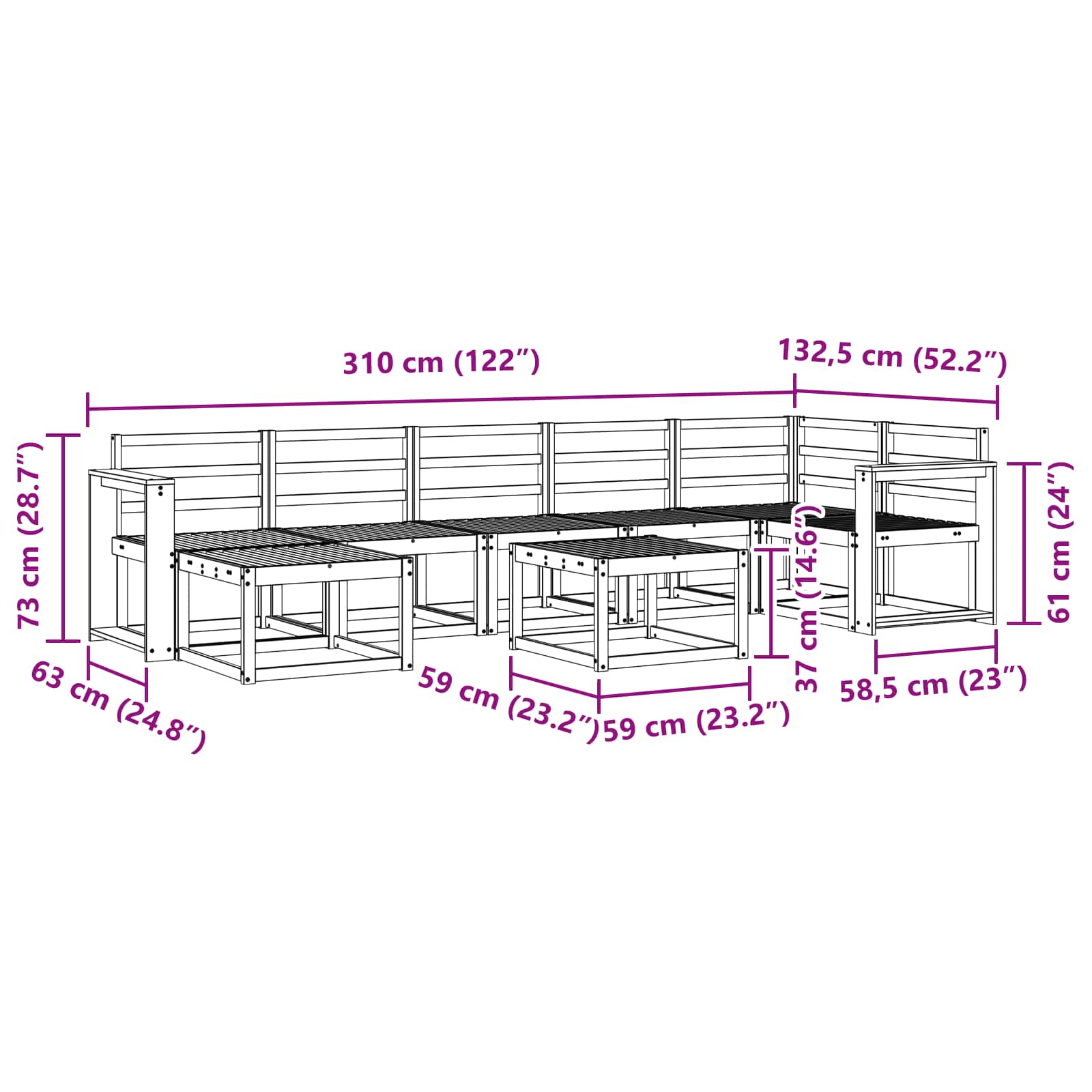 Set vanjskih sofa 8 pcs Bijela Čvrsto drvo akacije