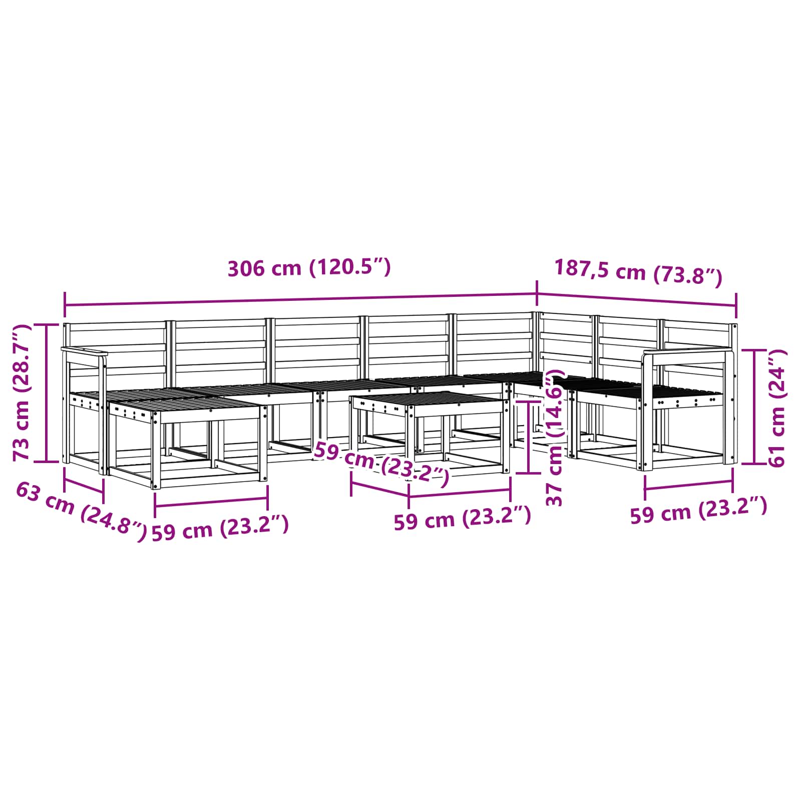 Set vanjskih sofa 9 pcs Bijela Čvrsto drvo akacije