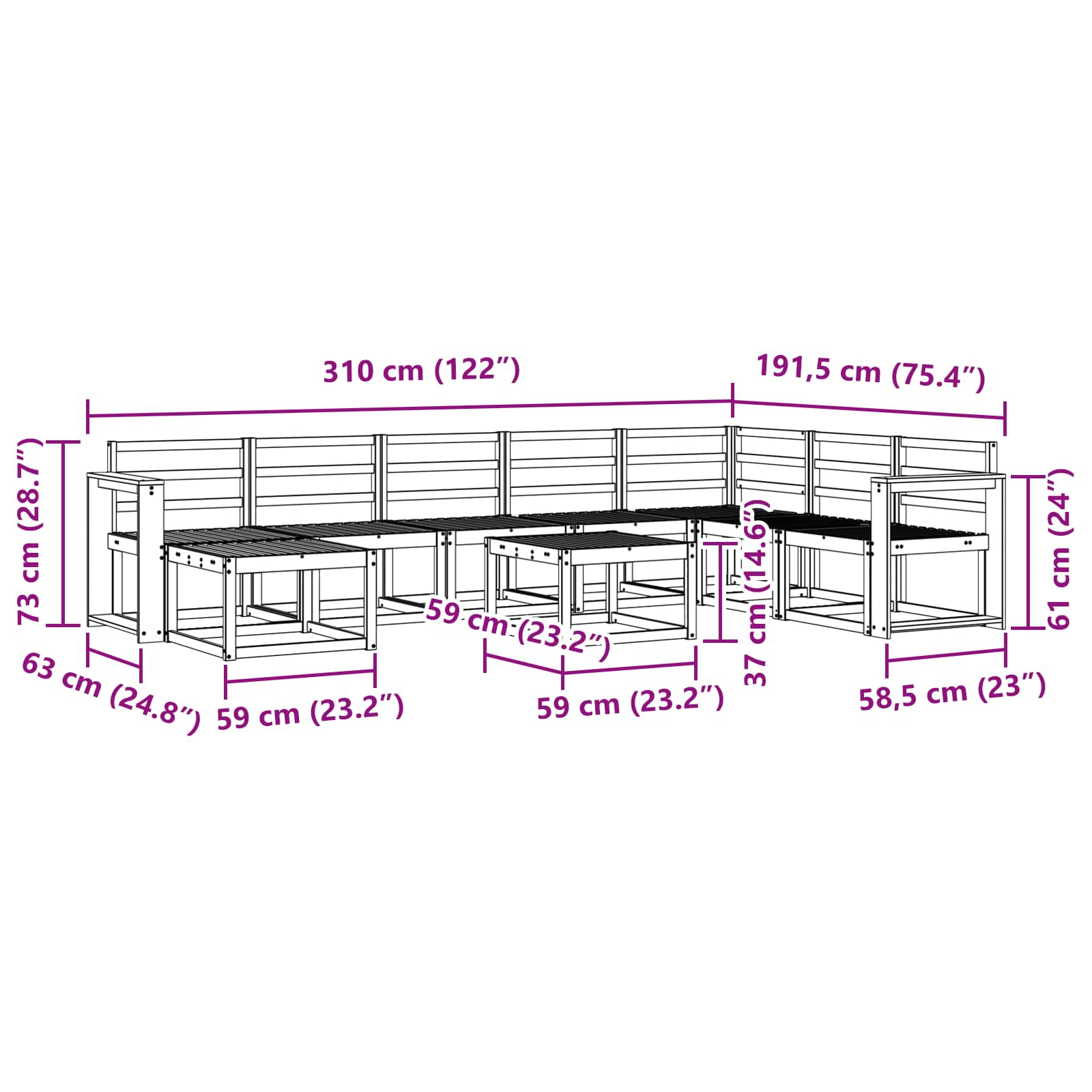 Set vanjskih sofa 9 pcs Bijela Čvrsto drvo akacije