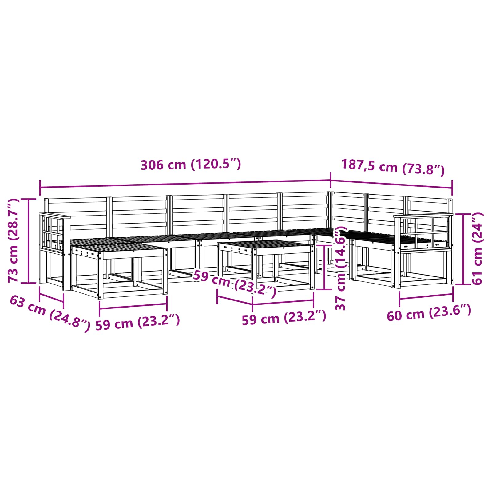 Set vanjskih sofa 9 pcs Bijela Čvrsto drvo akacije