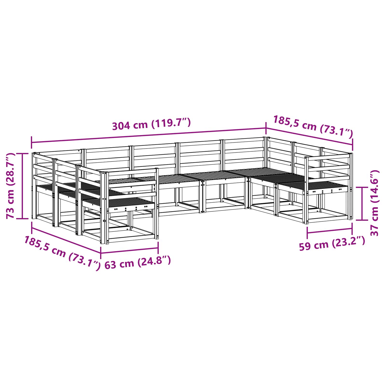 Set vanjskih sofa 9 pcs Bijela Čvrsto drvo akacije