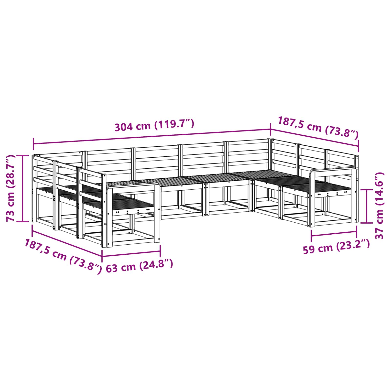 Set vanjskih sofa 9 pcs Bijela Čvrsto drvo akacije