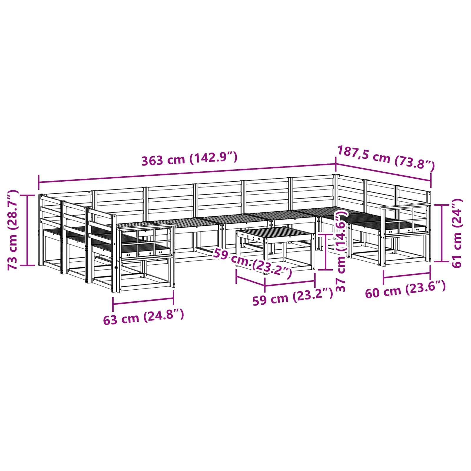 Set vanjskih sofa 11 pcs Bijela Čvrsto drvo akacije