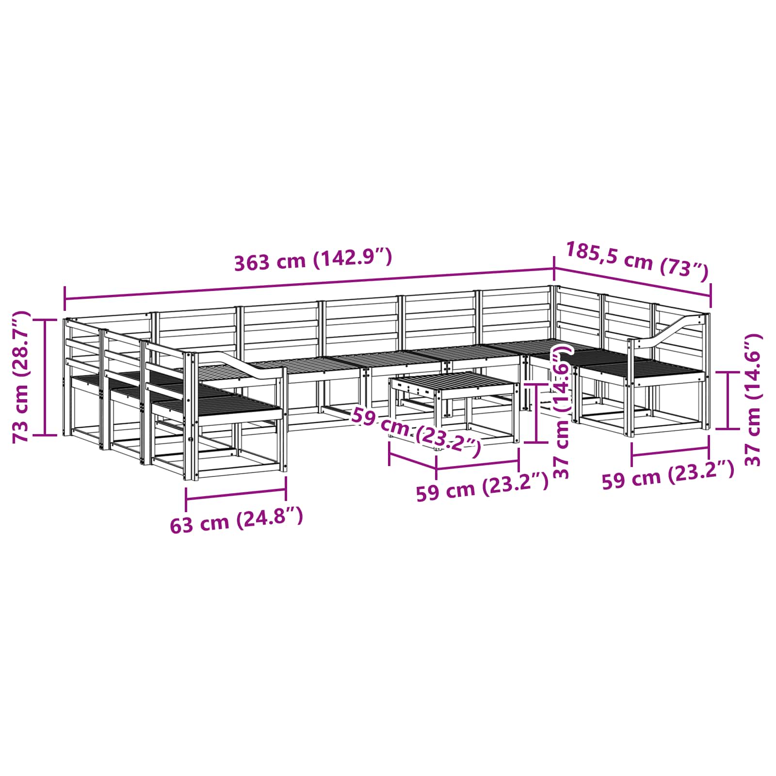 Set vanjskih sofa 11 pcs Bijela Čvrsto drvo akacije