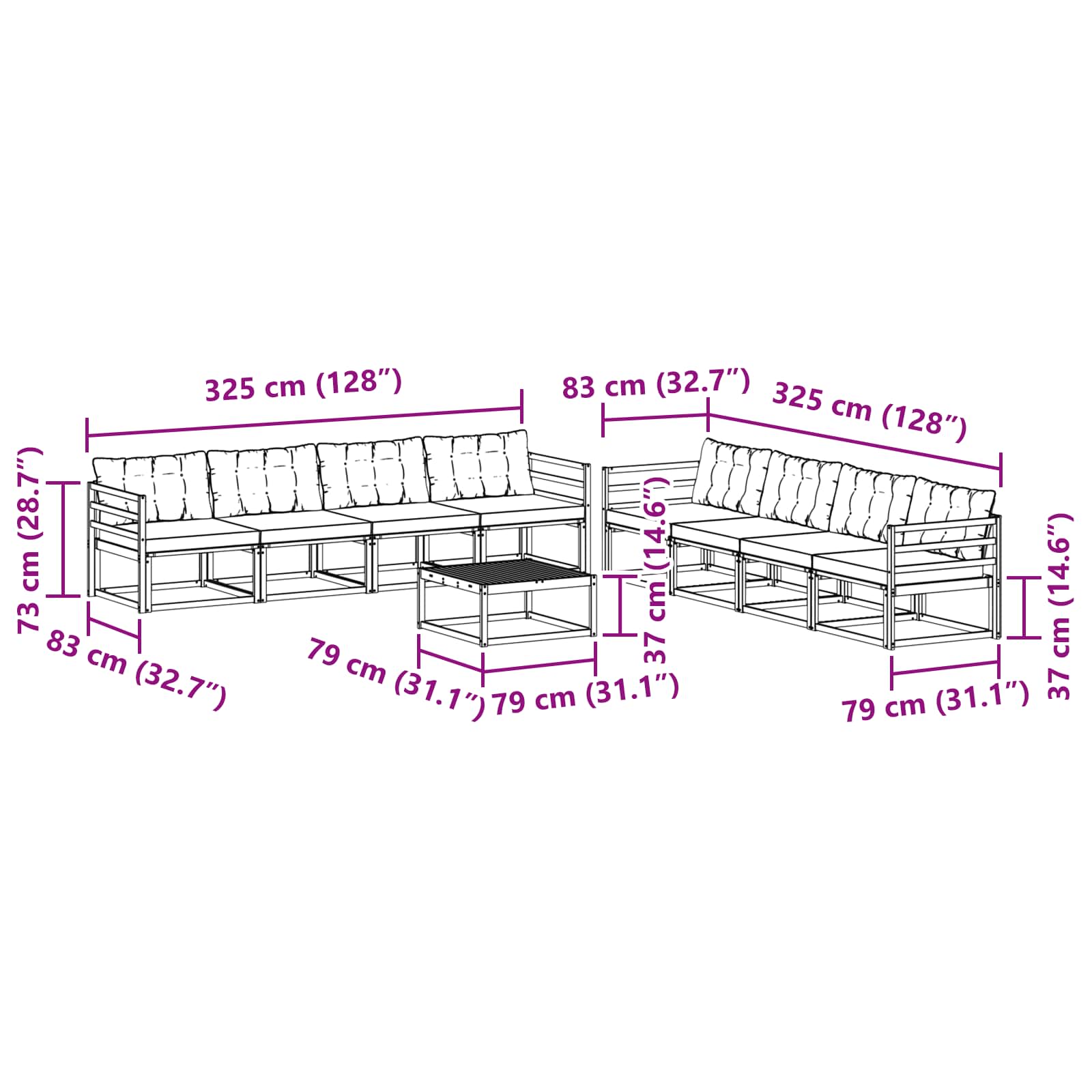 Set vanjskih sofa 9 pcs Bijela i svjetlosiva 79 x 79 x 37 cm