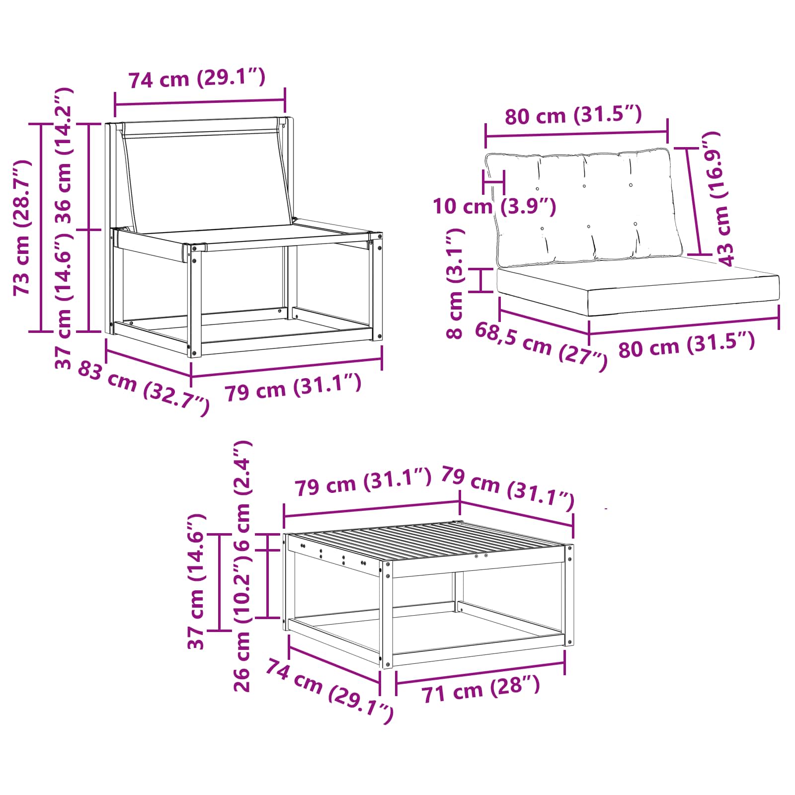 Set vanjskih sofa 9 pcs Bijela i svjetlosiva 79 x 79 x 37 cm