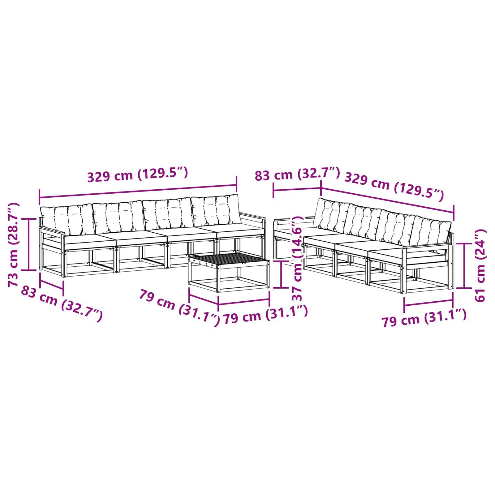Set vanjskih sofa 9 pcs Bijela i svjetlosiva 79 x 79 x 37 cm