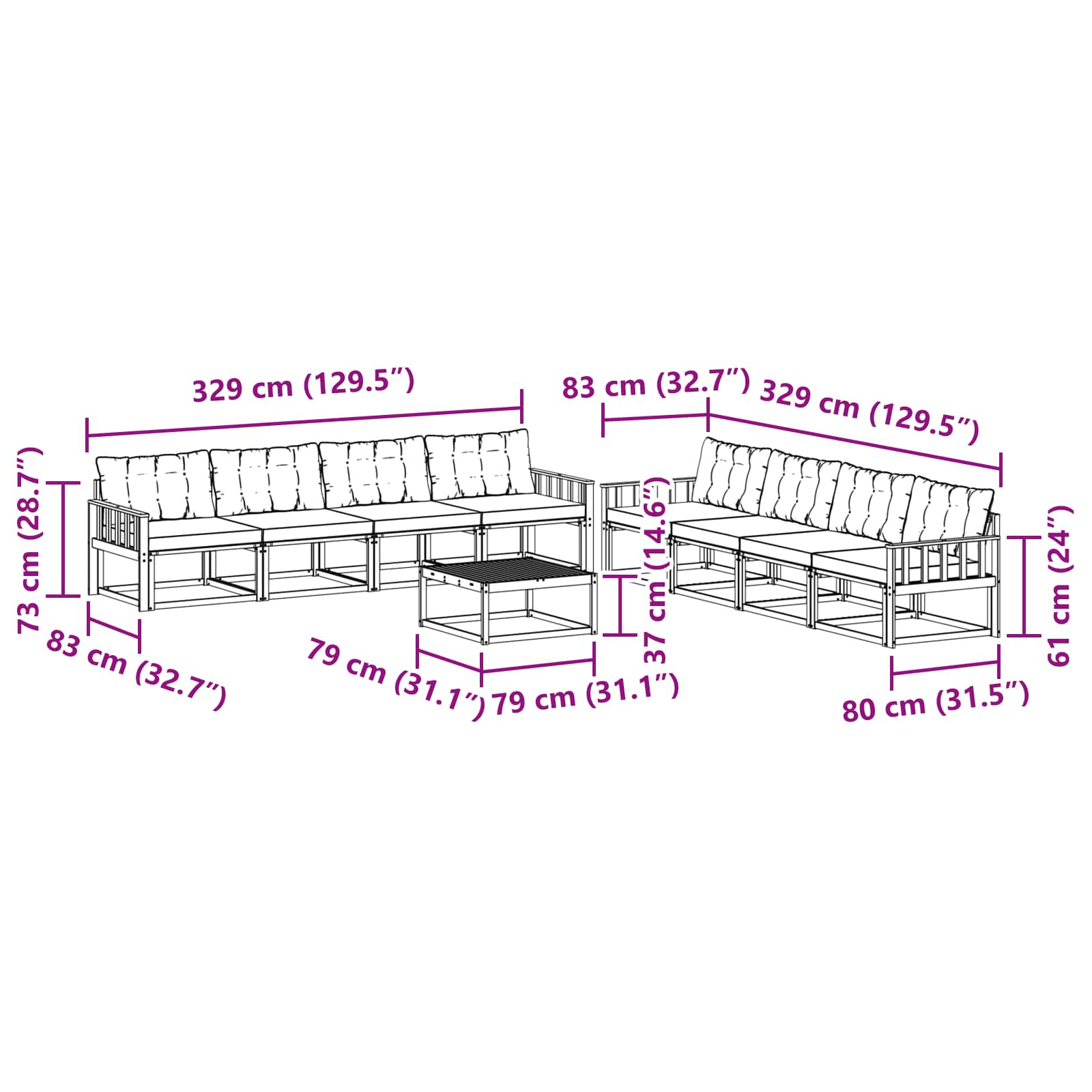 Set vanjskih sofa 9 pcs Bijela i svjetlosiva 79 x 79 x 37 cm