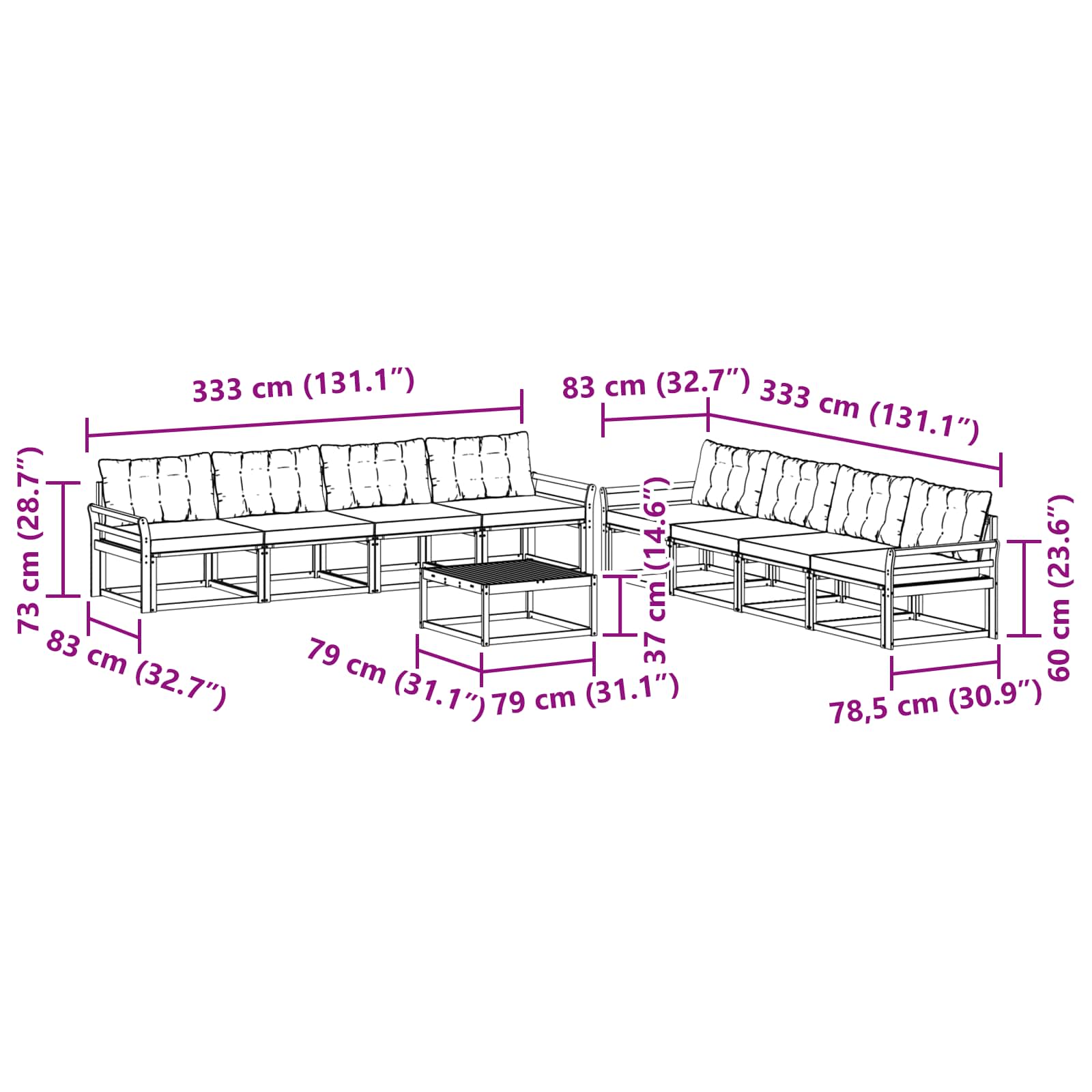 Set vanjskih sofa 9 pcs Bijela i svjetlosiva 79 x 79 x 37 cm
