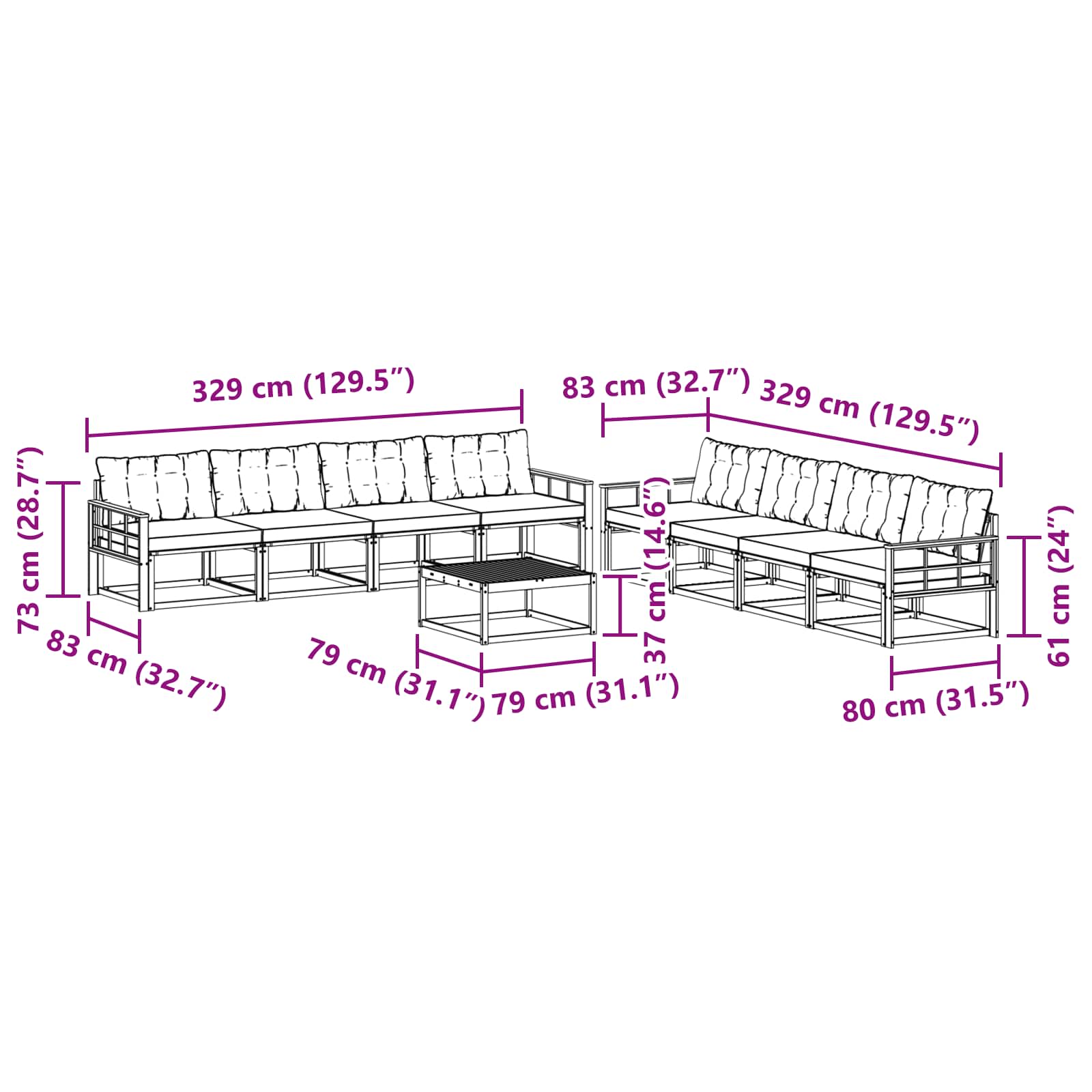 Set vanjskih sofa 9 pcs Bijela i svjetlosiva 79 x 79 x 37 cm