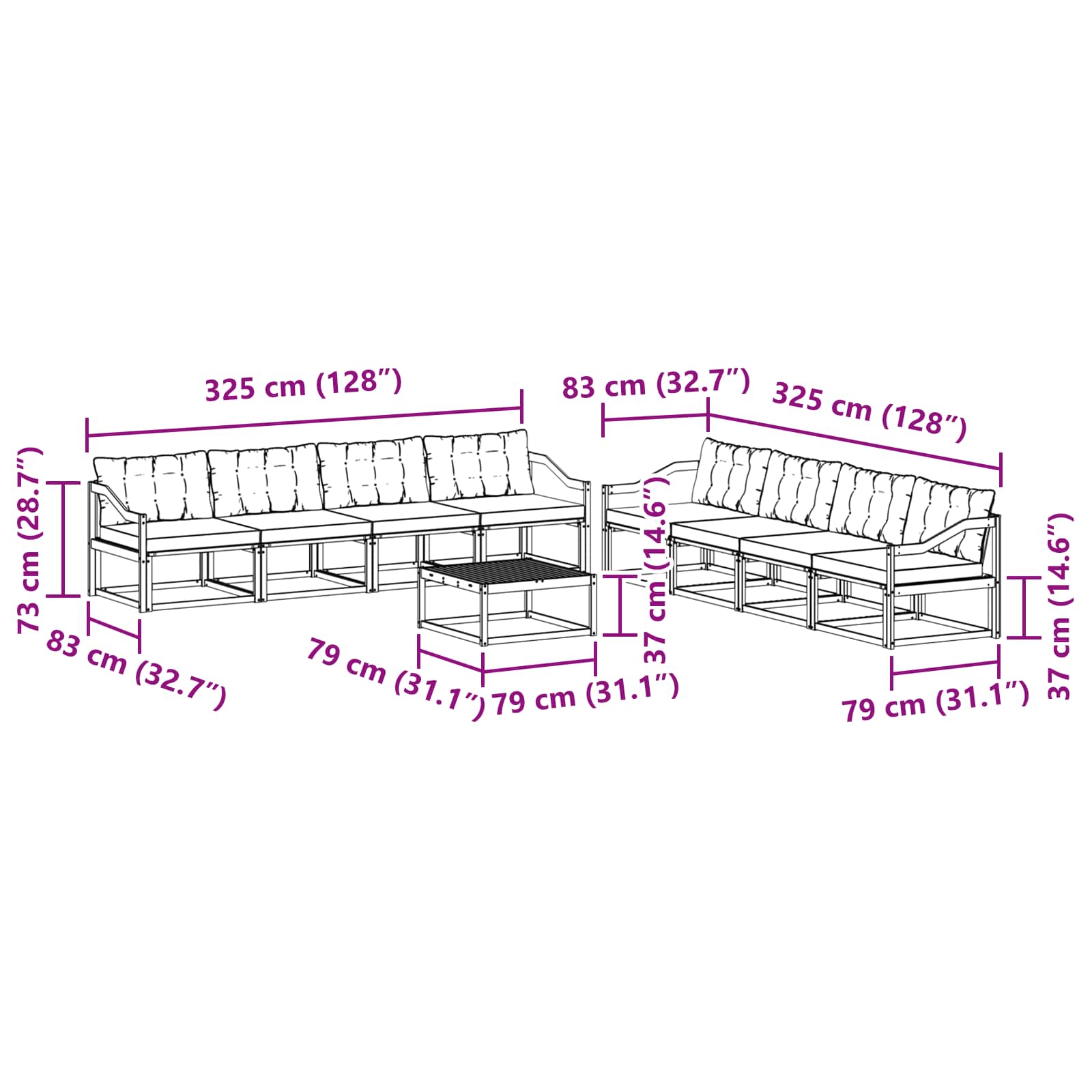 Set vanjskih sofa 9 pcs Bijela i svjetlosiva 79 x 79 x 37 cm