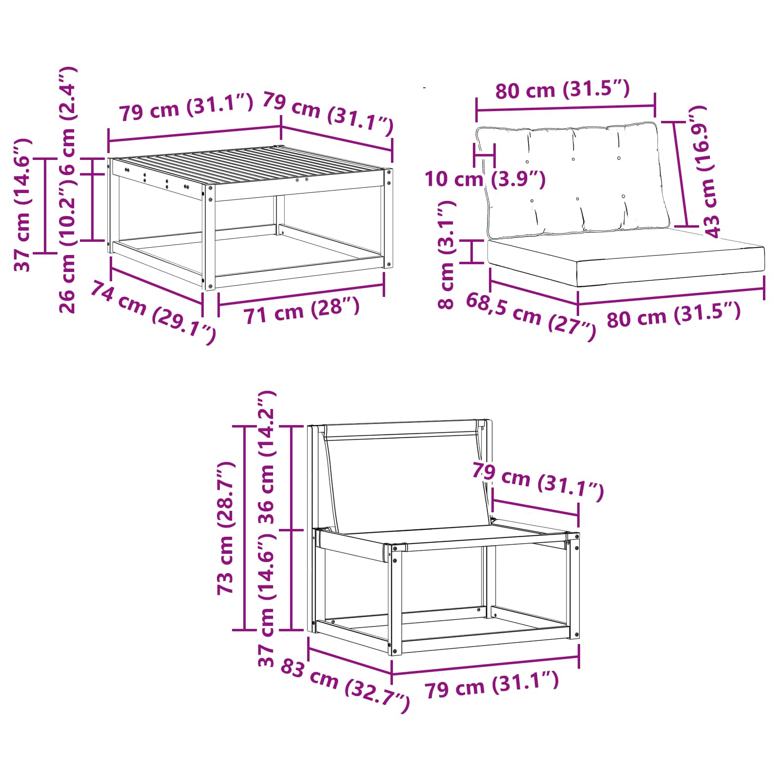Set vanjskih sofa 9 pcs Bijela i svjetlosiva 79 x 79 x 37 cm