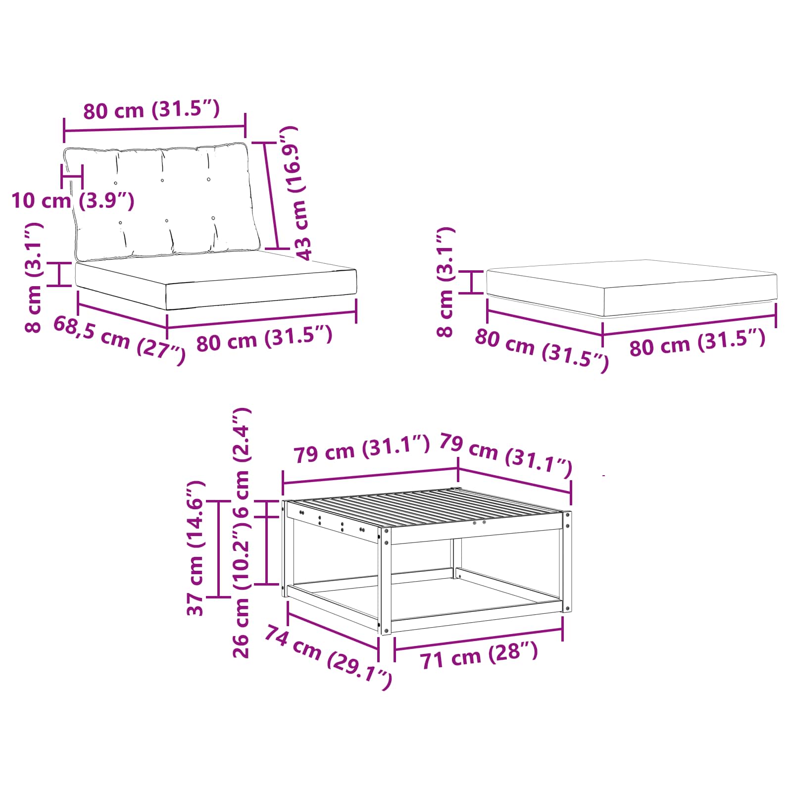 Set vanjskih sofa 6 pcs Bijela i bež