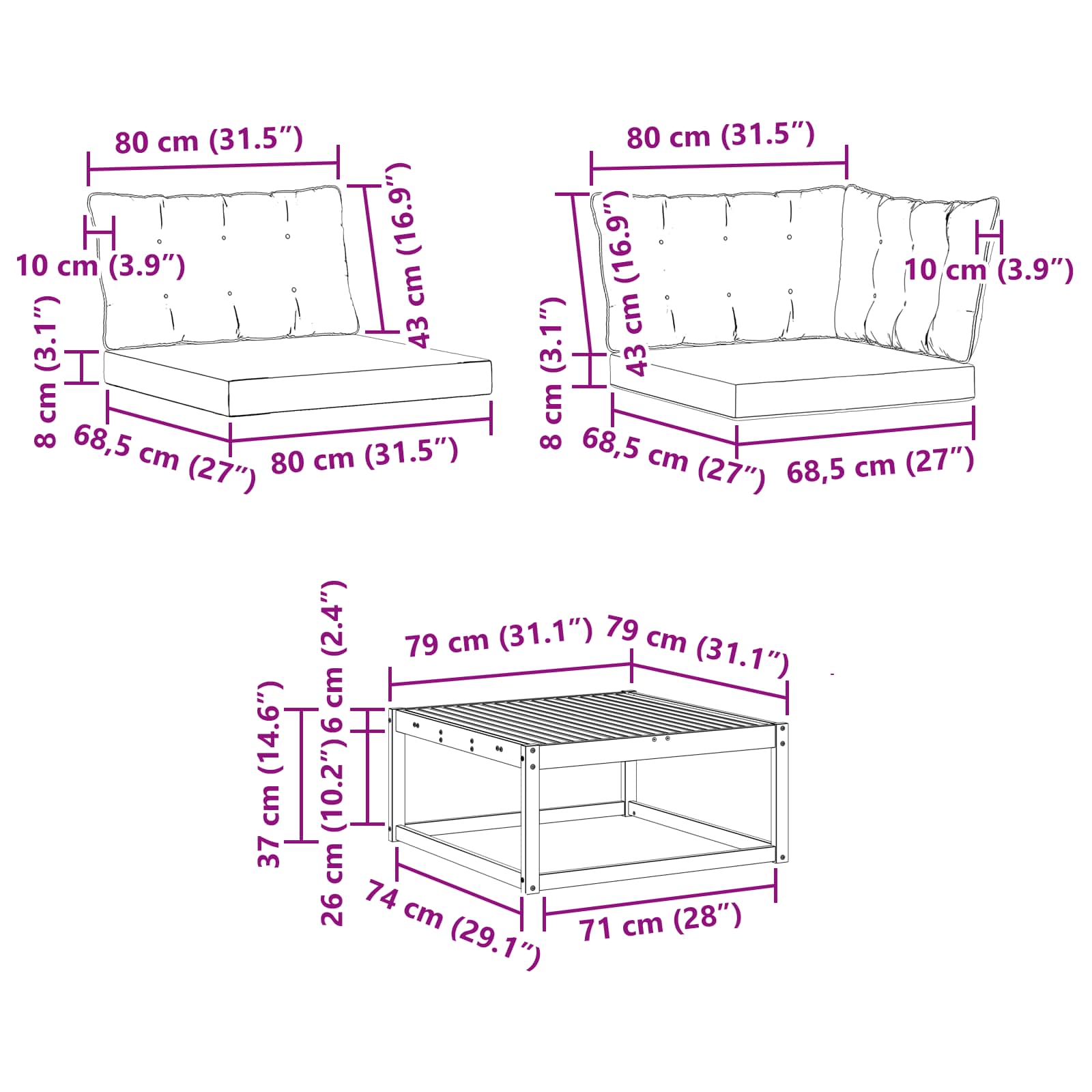 Set vanjskih sofa 9 pcs Bijela i svjetlosiva 79 x 79 x 37 cm