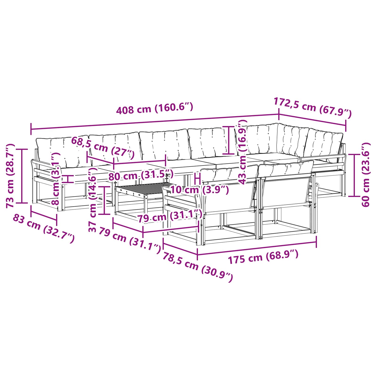 Set vanjskih sofa 9 pcs Bijela i svjetlosiva 79 x 79 x 37 cm