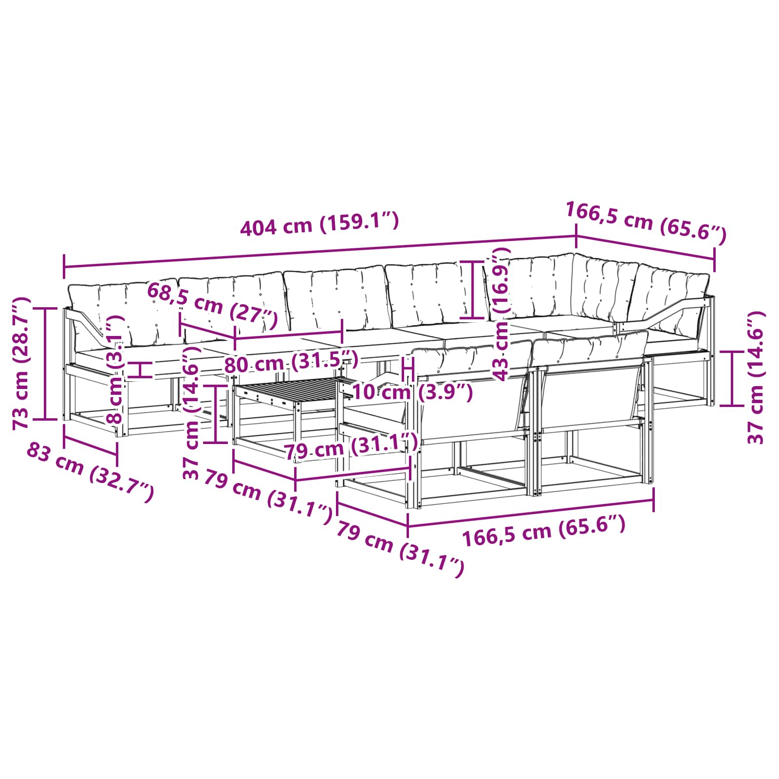 Set vanjskih sofa 9 pcs Bijela i svjetlosiva 79 x 79 x 37 cm