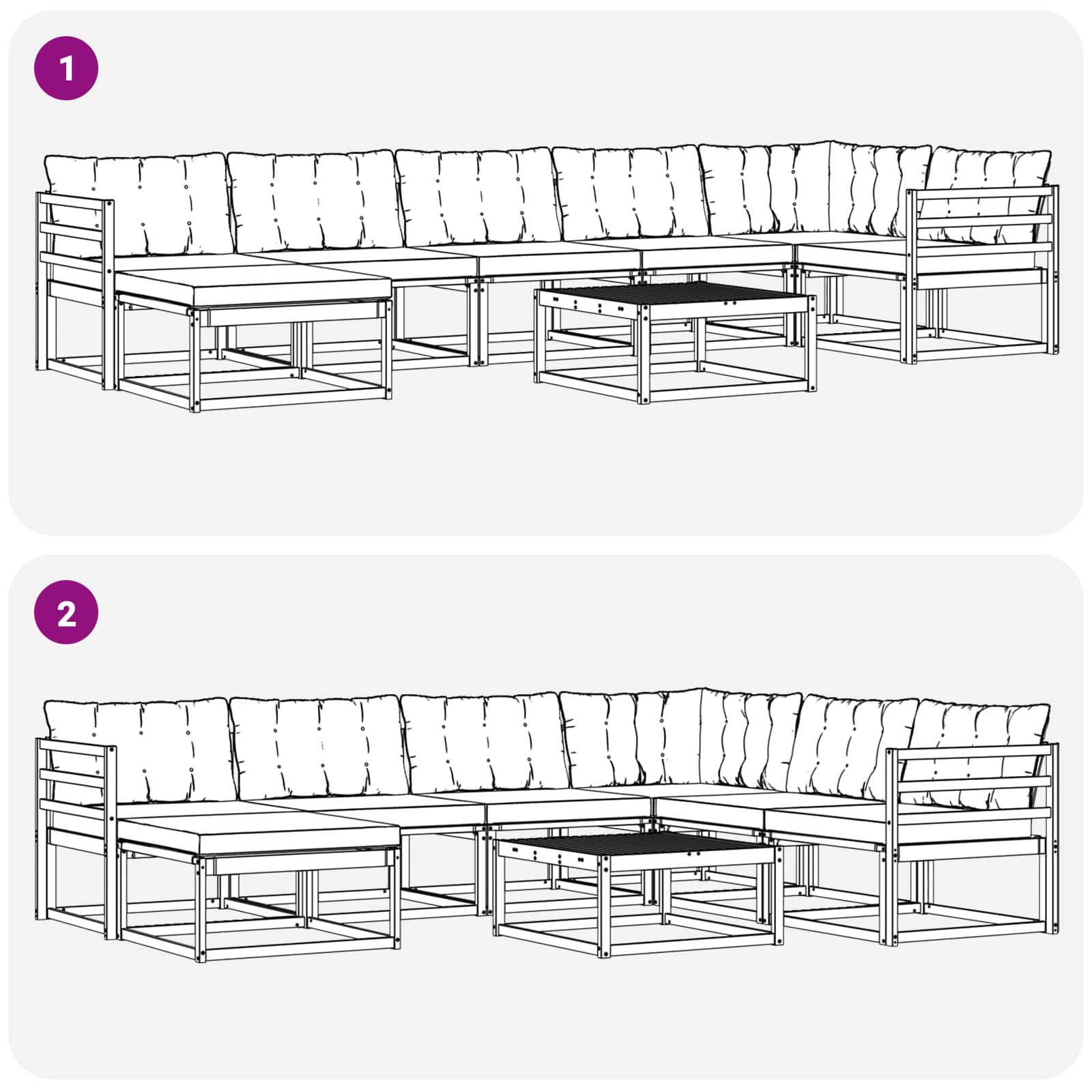 Set vanjskih sofa 8 pcs Bijela i crna Čvrsto drvo akacije