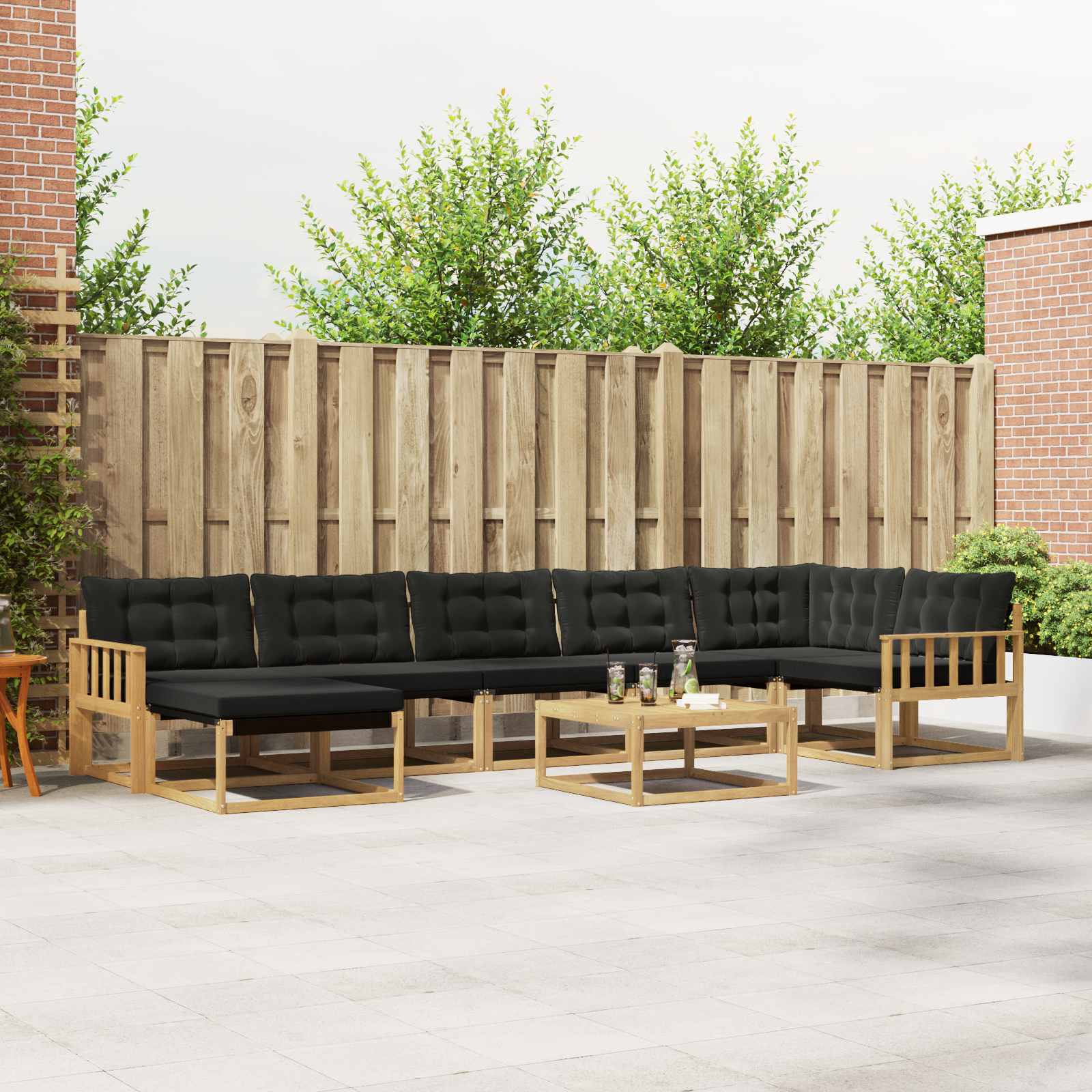 Set vanjskih sofa 8 pcs Bijela i crna Čvrsto drvo akacije
