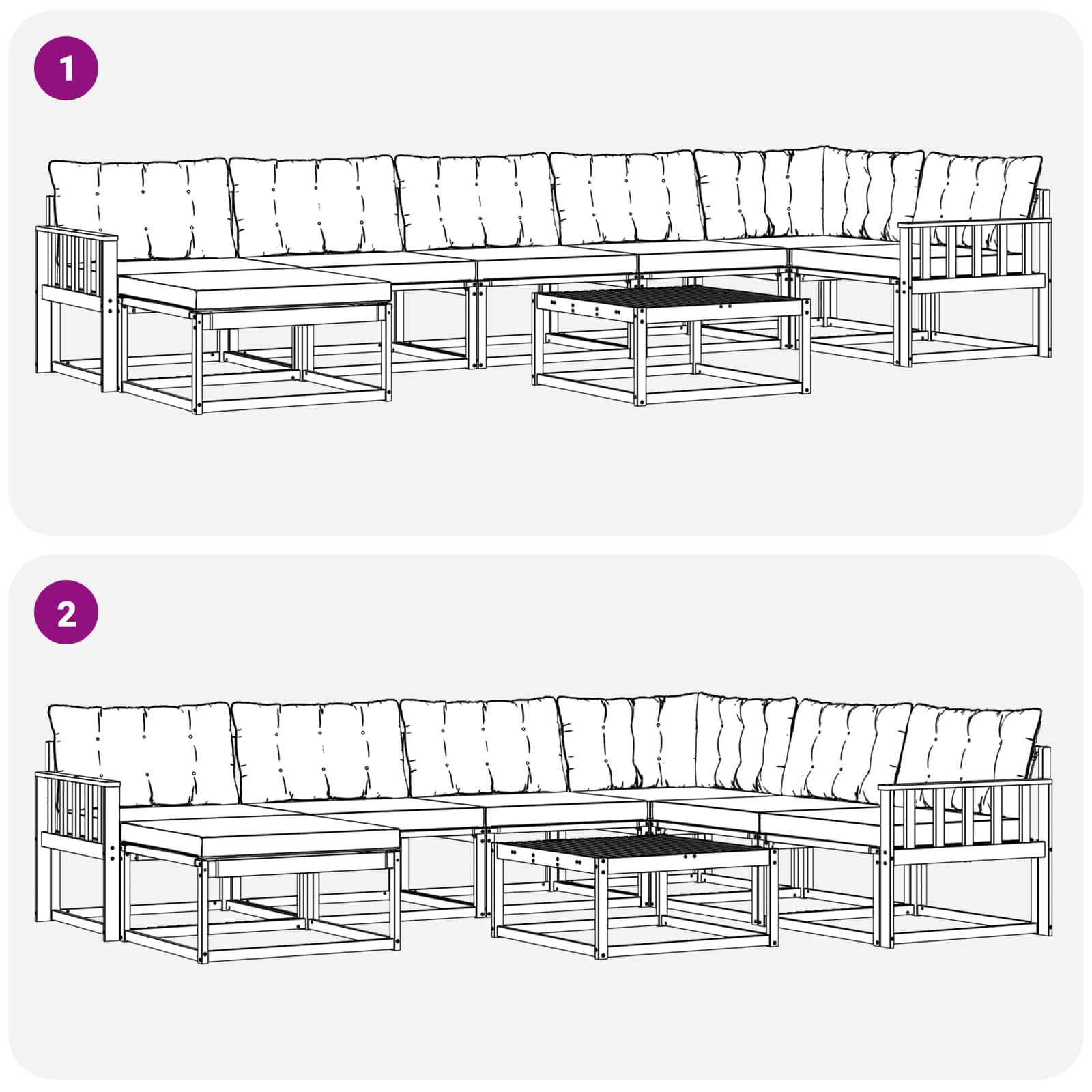 Set vanjskih sofa 8 pcs Bijela i crna Čvrsto drvo akacije