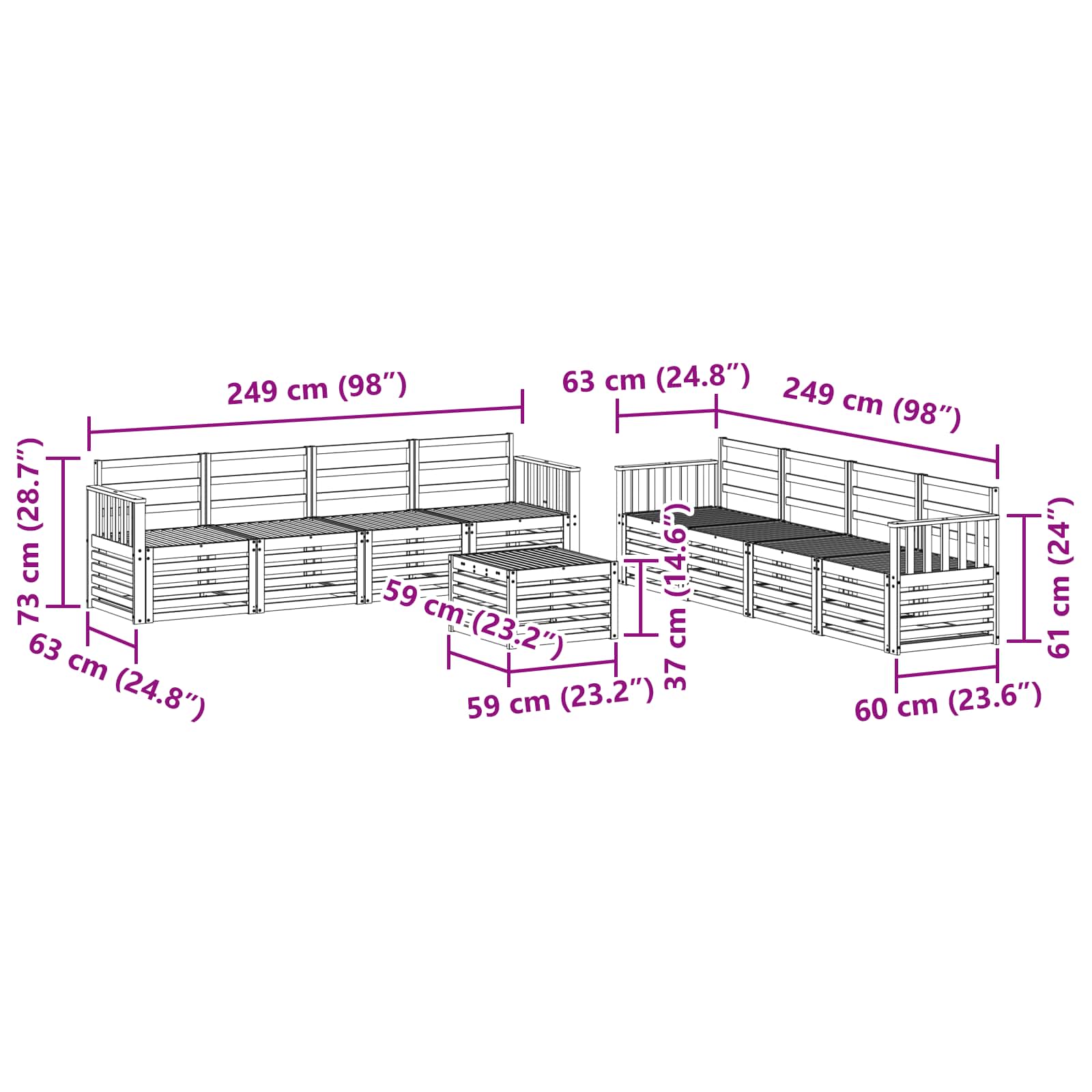 Set vanjskih sofa 9 pcs Bijela 59 x 59 x 37 cm
