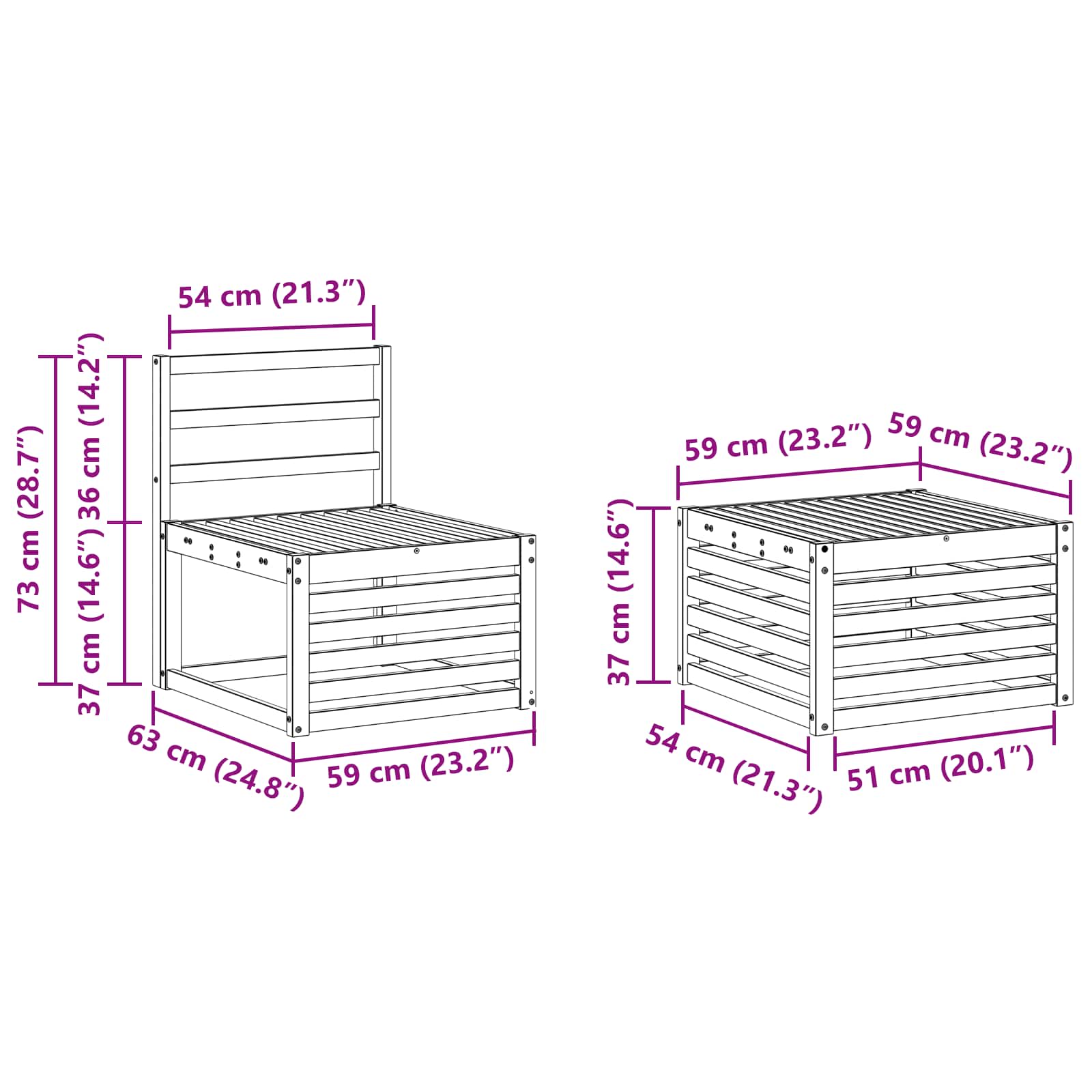 Set vanjskih sofa 9 pcs Bijela 59 x 59 x 37 cm